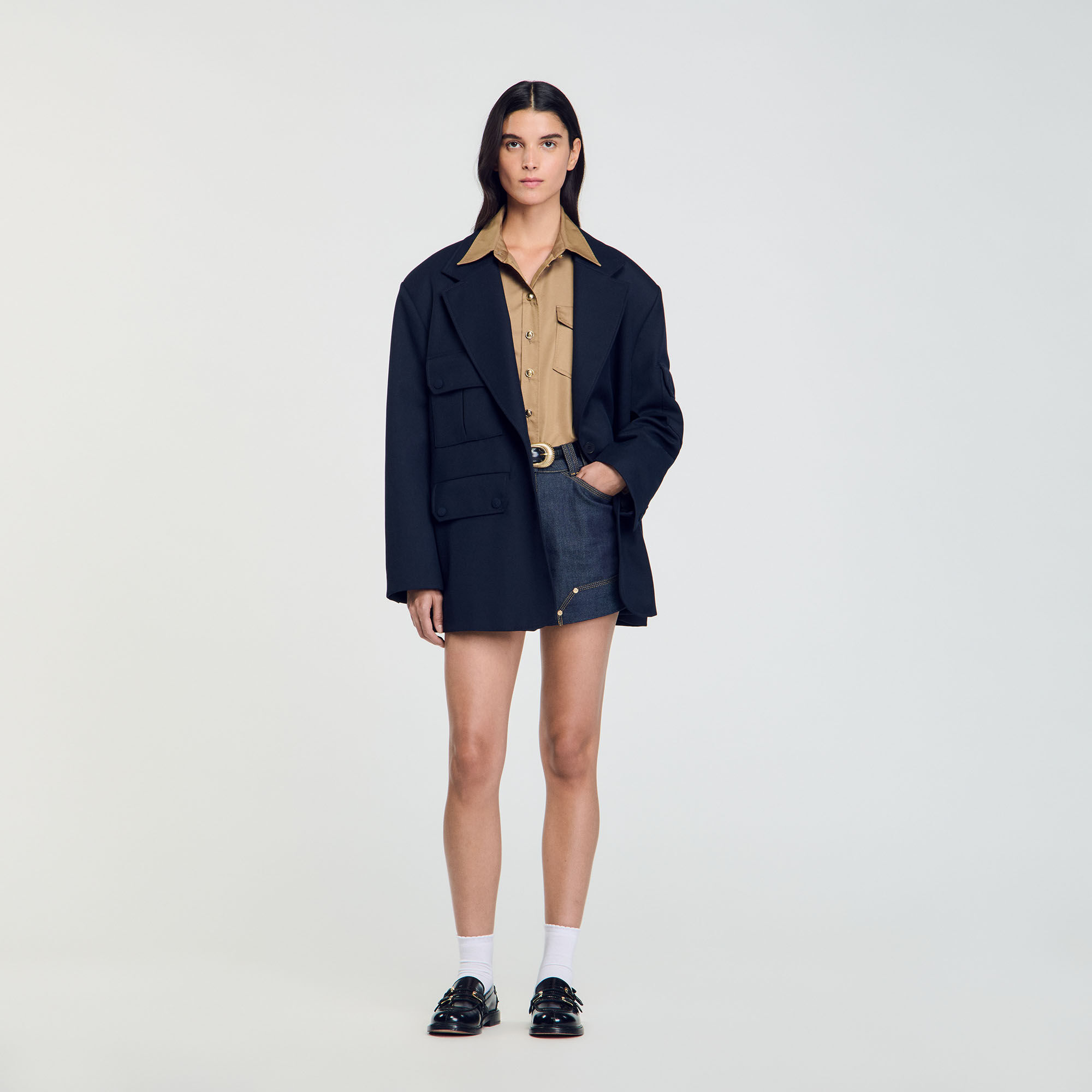 Veste de costume cargo oversize bleu pour femme Sandro Paris