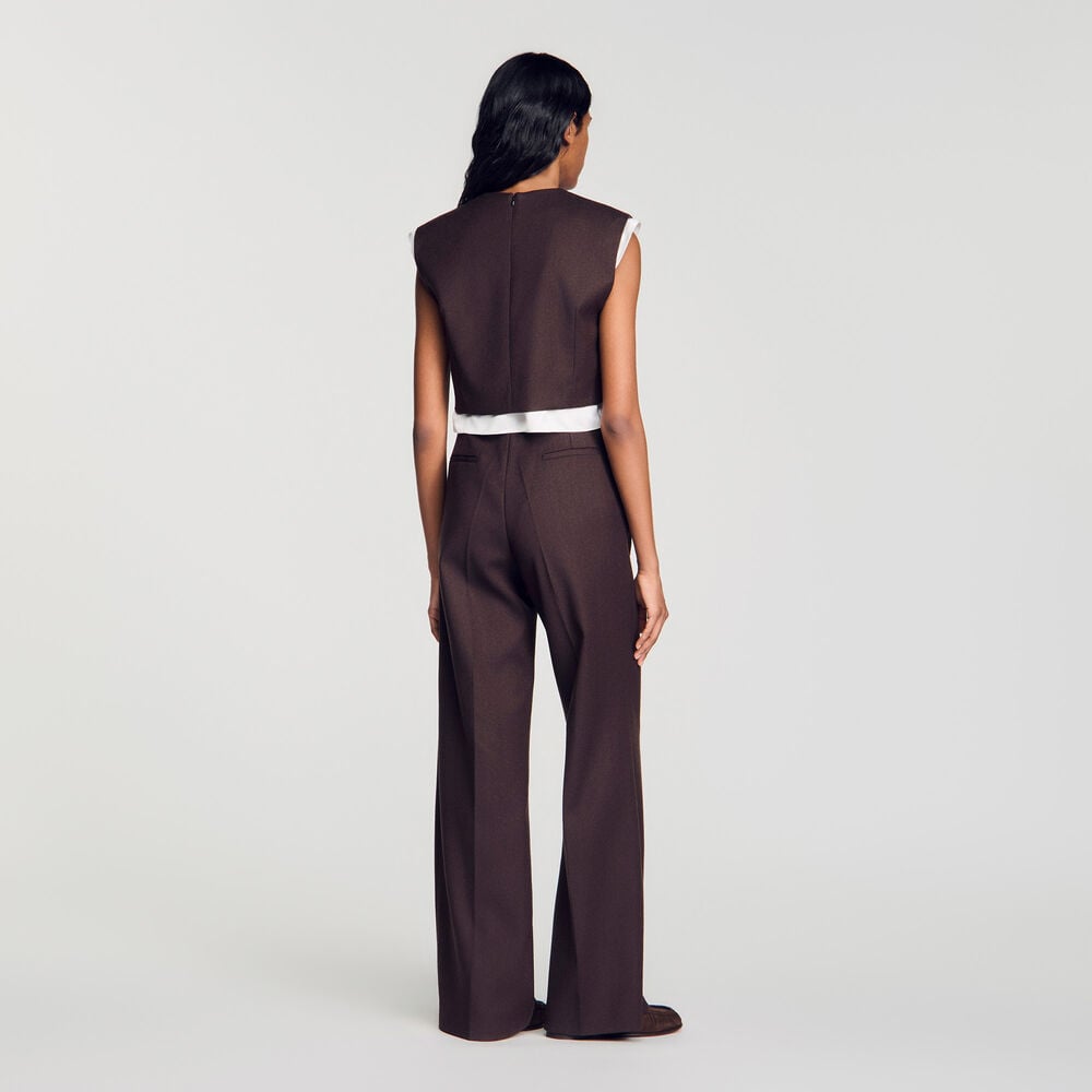 Sandro Top court en laine 2 en 1 – Brun – vue 5