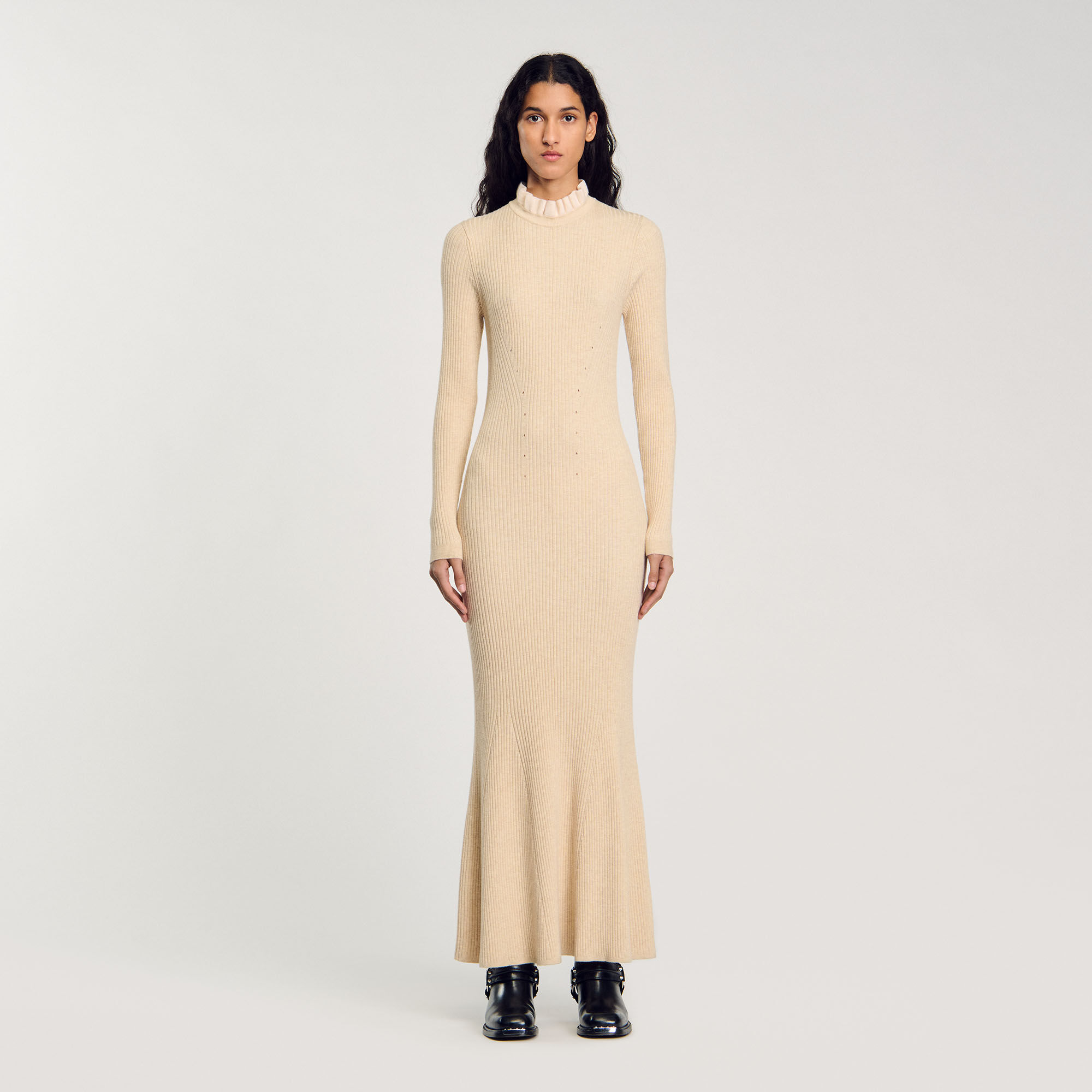 Robe longue en maille beige pour femme Sandro Paris