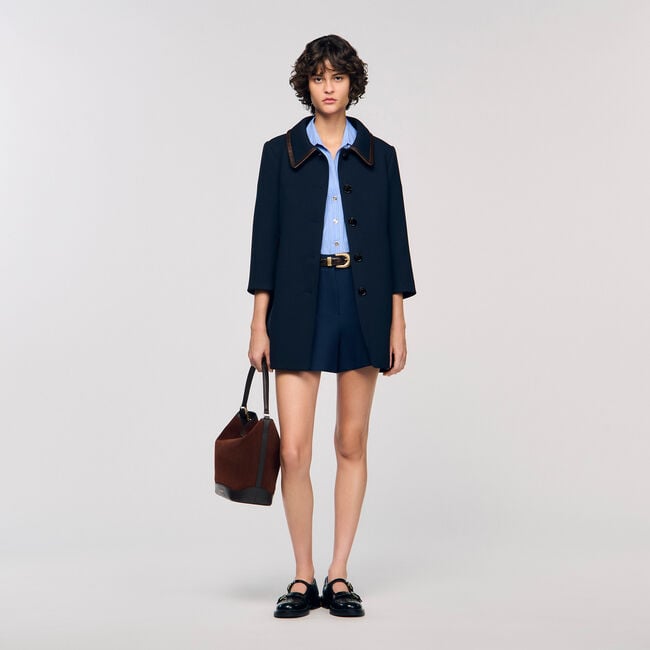 Manteau à bandes en cuir