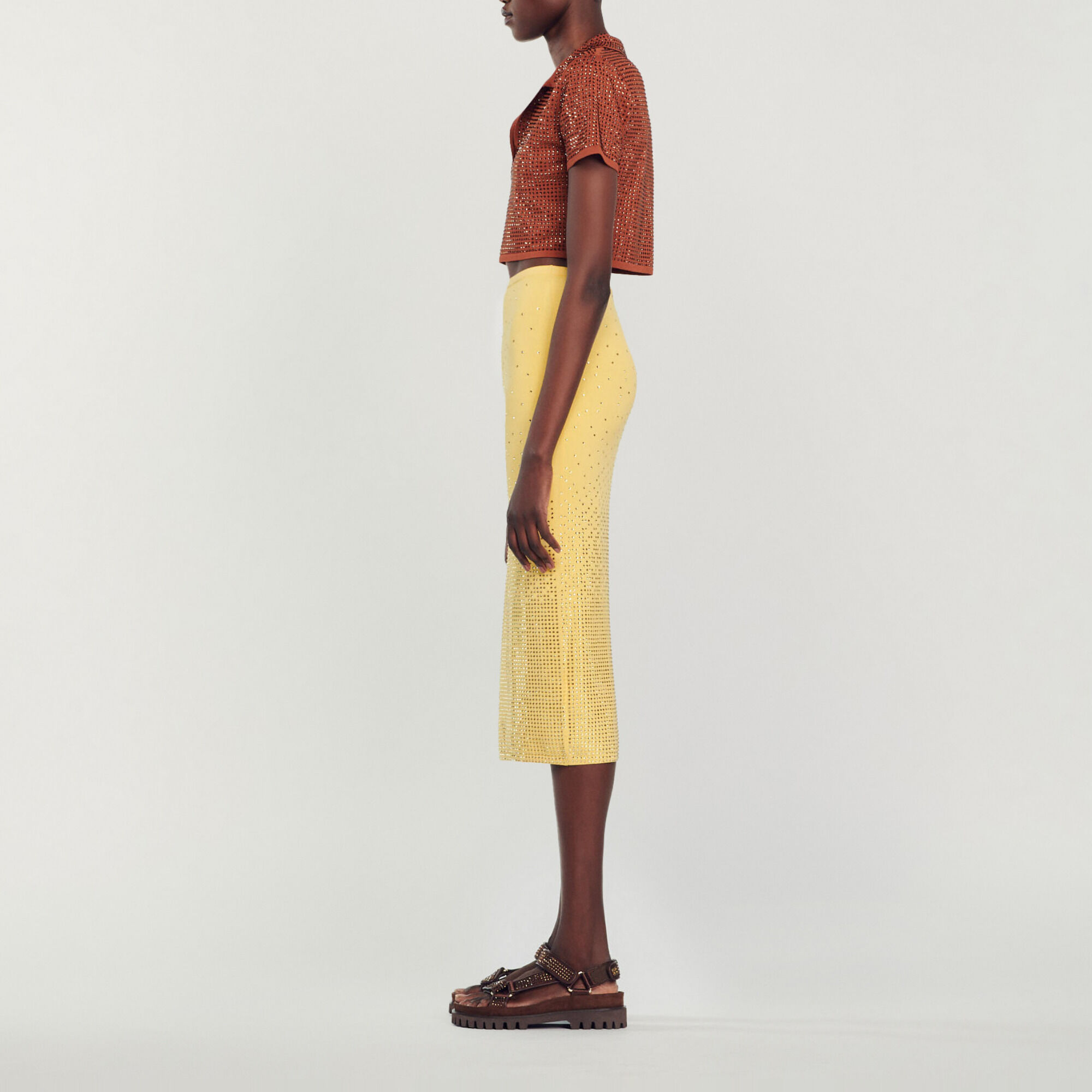 Jupe midi ornée de strass