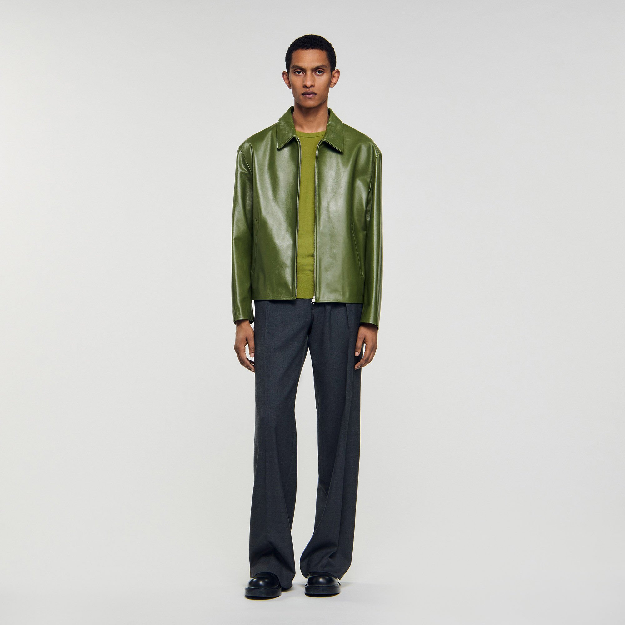 Blouson zippé en cuir