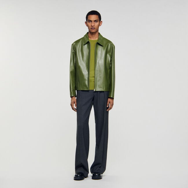 Blouson zippé en cuir