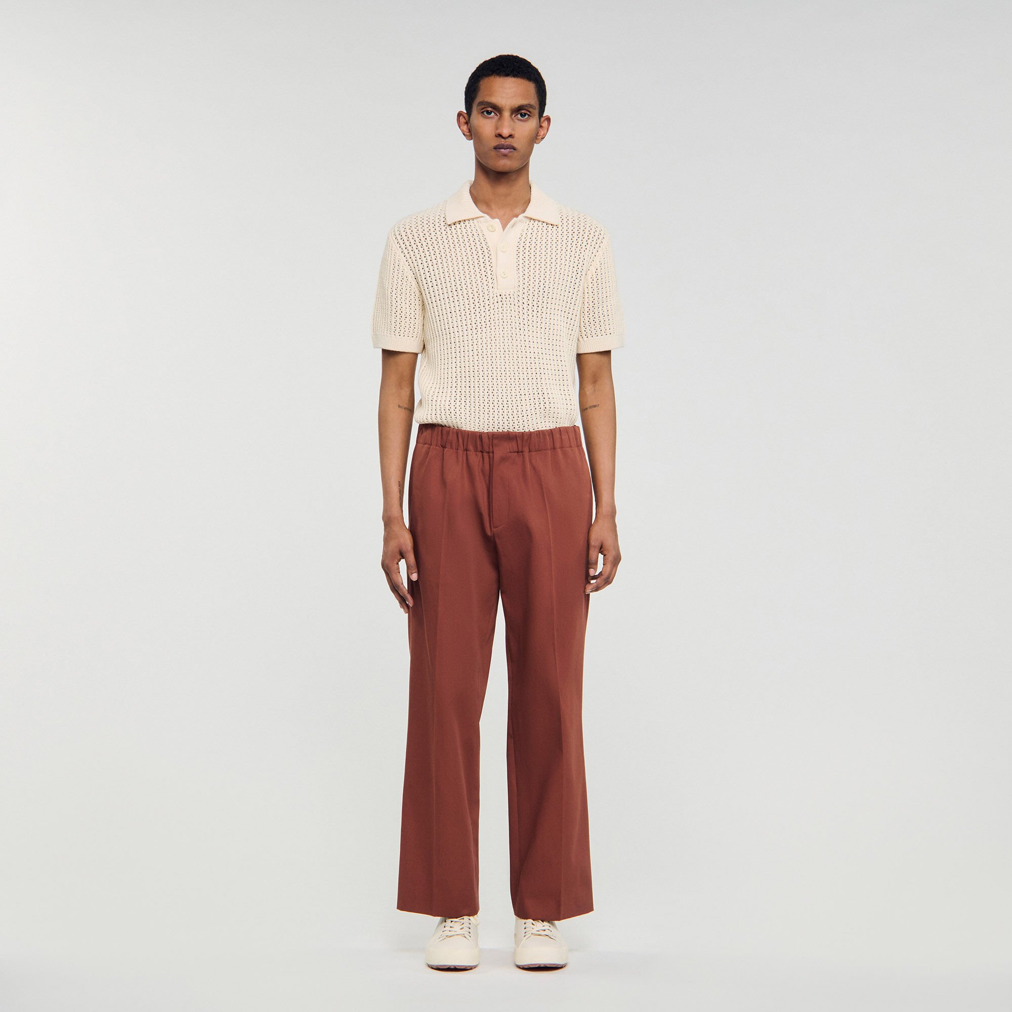 Pantalon large coton élastiqué