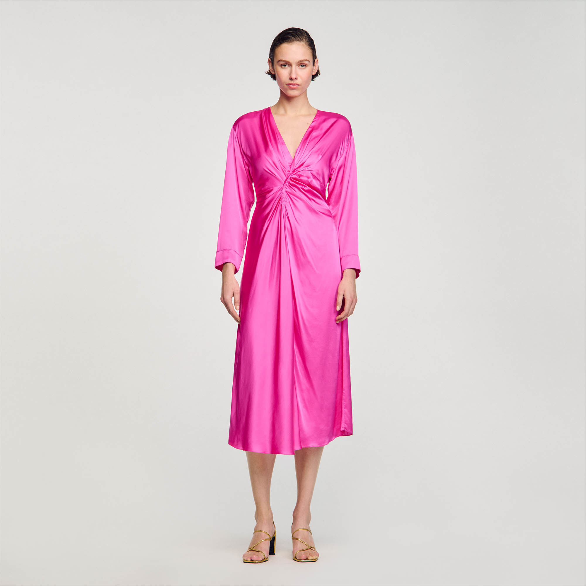 Robe longue drapee rose pour femme Sandro Paris