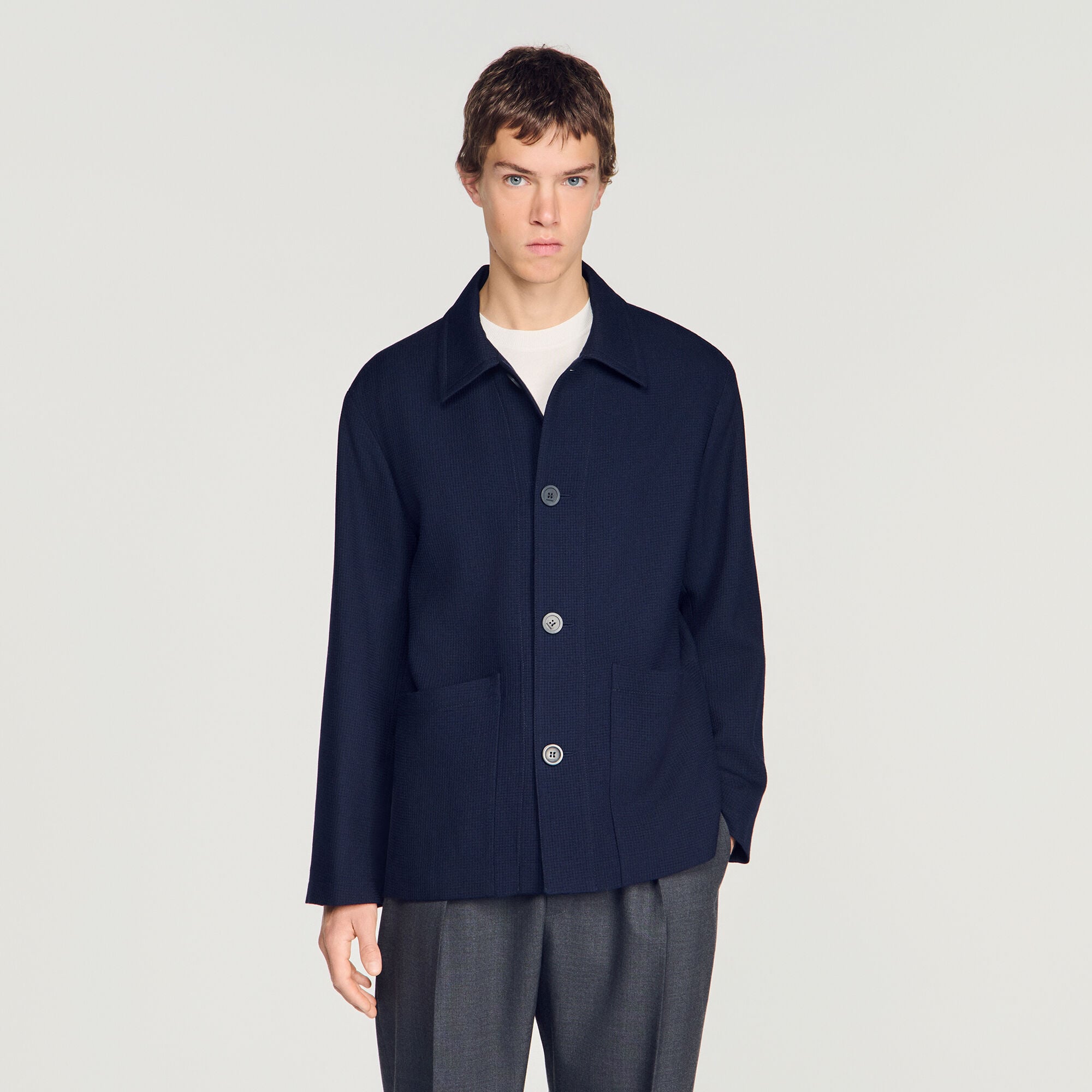Blouson worker en laine boutonn&eacute;