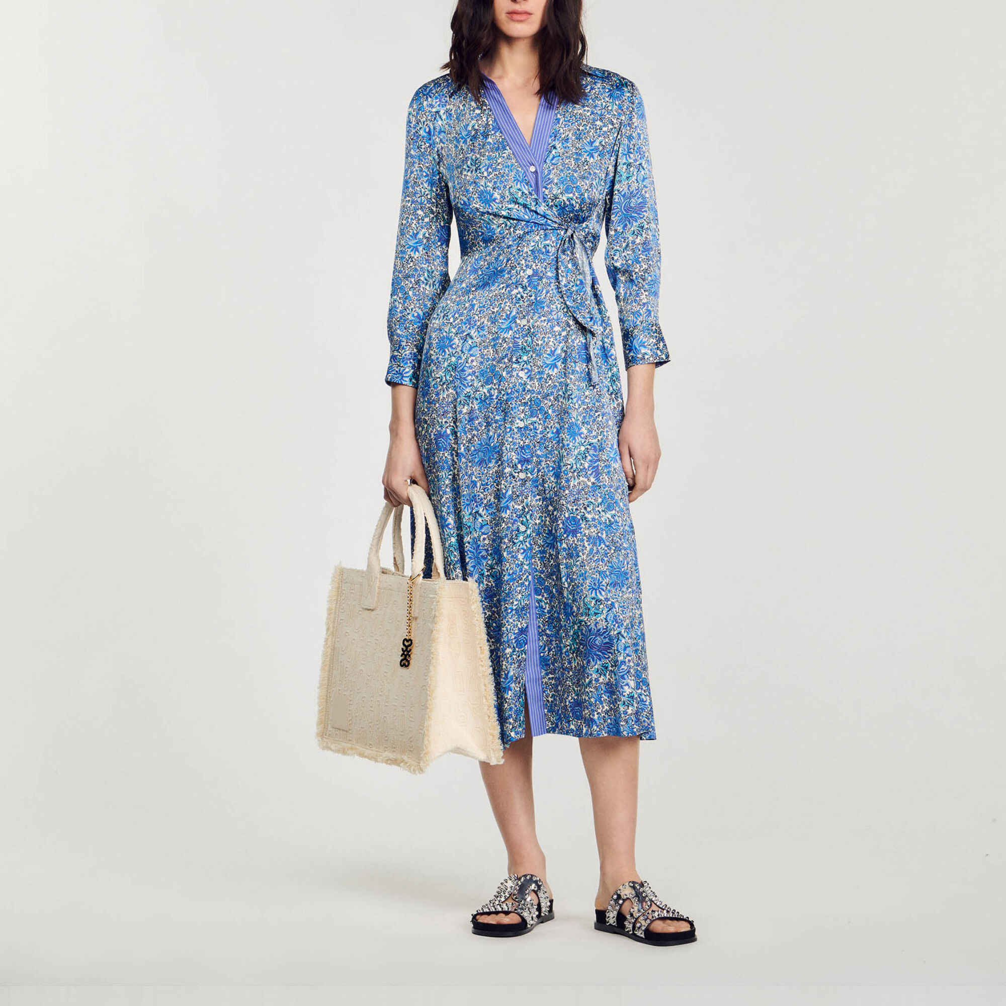 Robe chemise midi a imprime fleuri