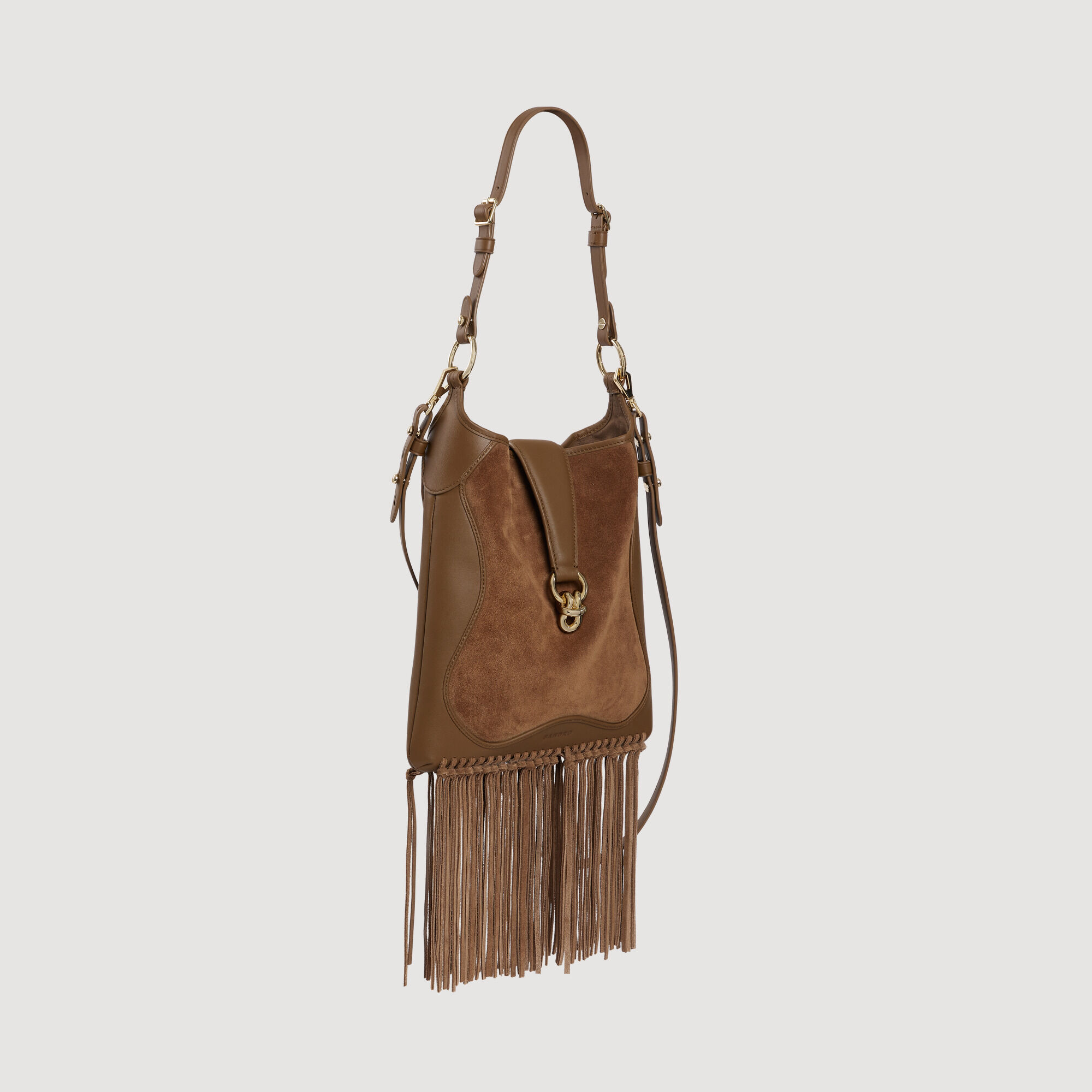 Sac en cuir et su&egrave;de &agrave; franges