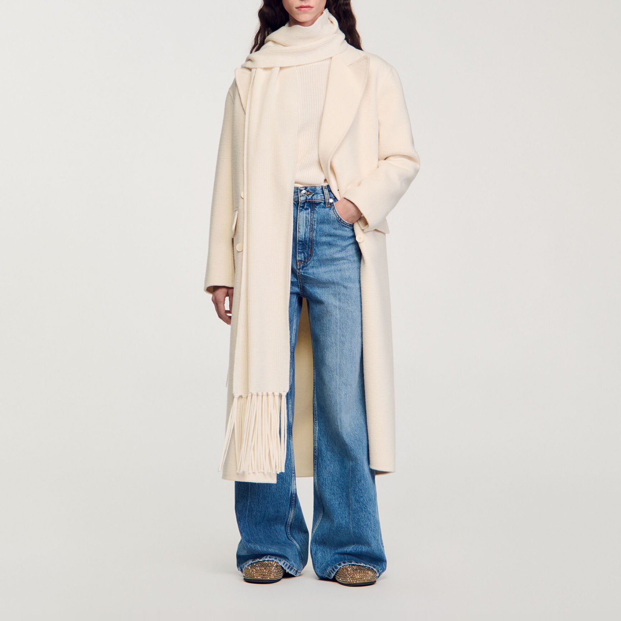 Manteau long en laine mélangée