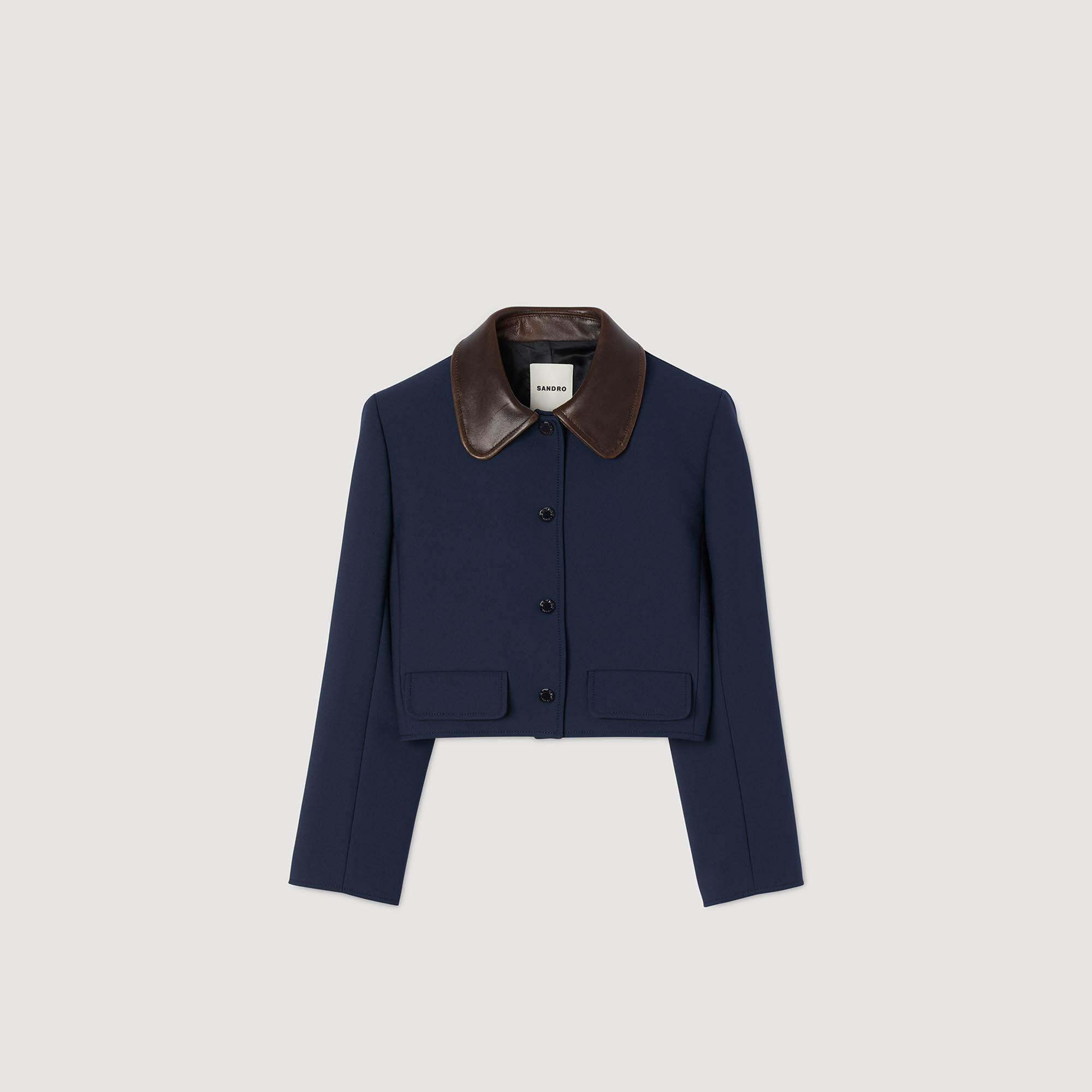 Veste courte à col en cuir 