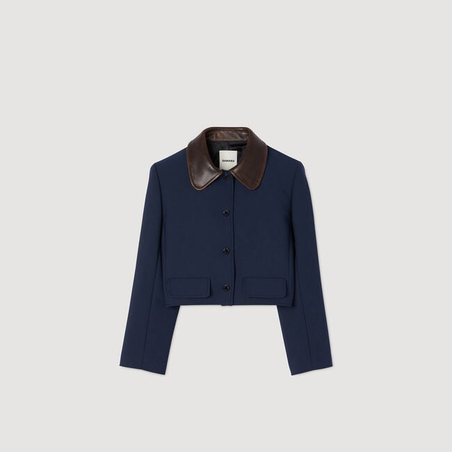 Veste courte à col en cuir 