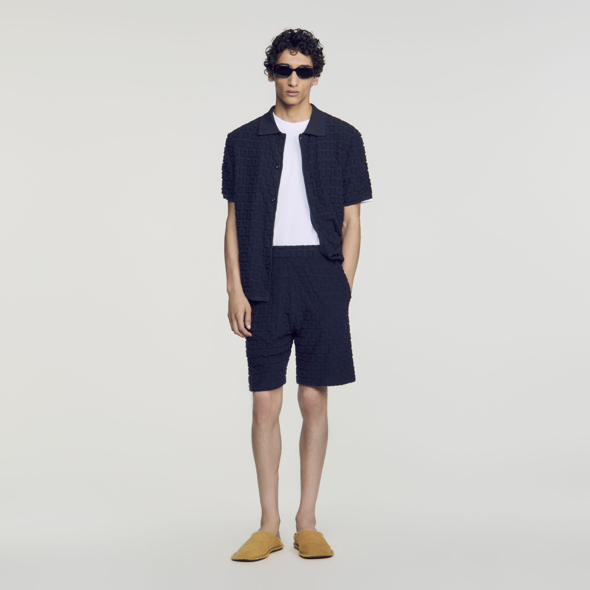 Short en maille &eacute;ponge jacquard