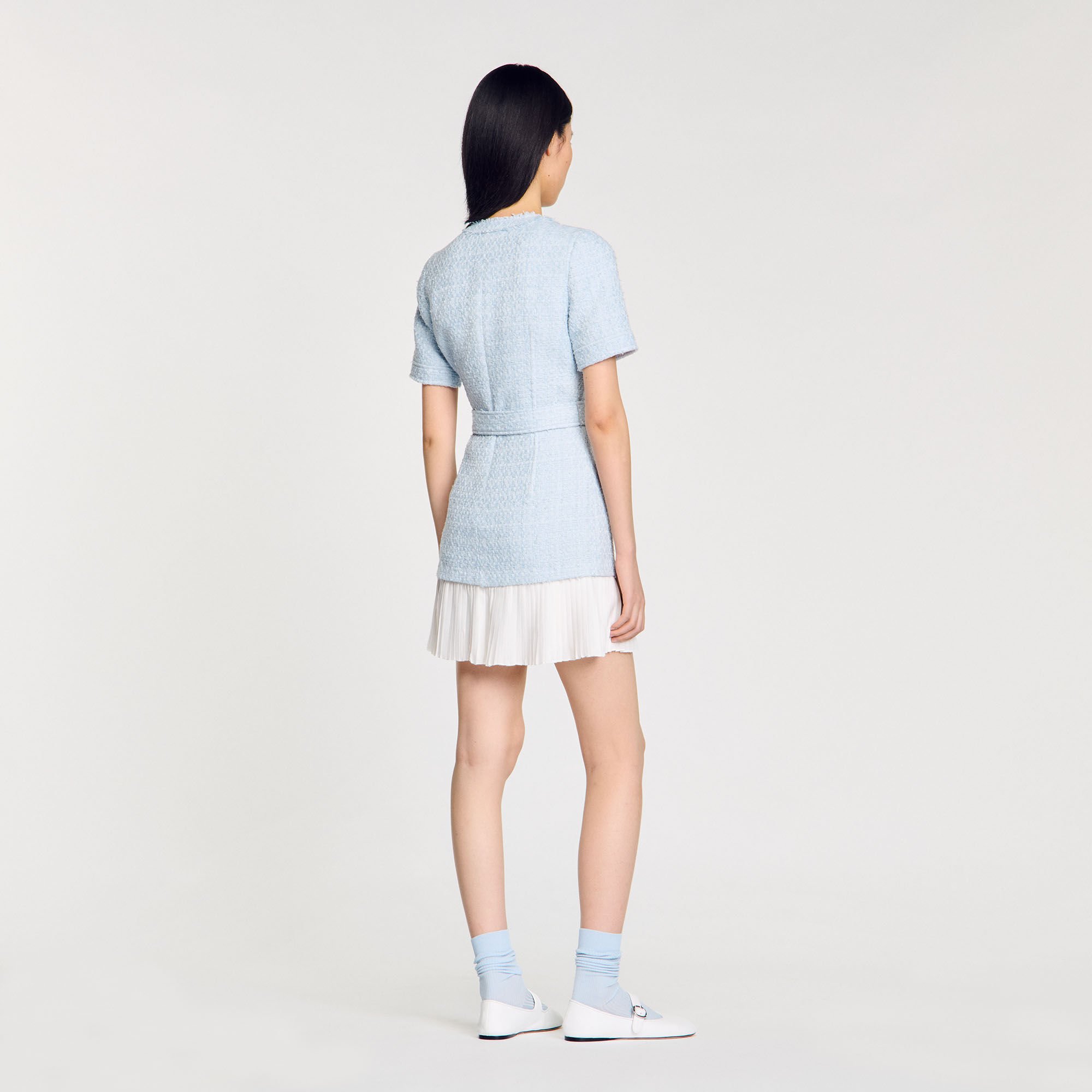 Robe courte en tweed bleu pour femme | Sandro Paris