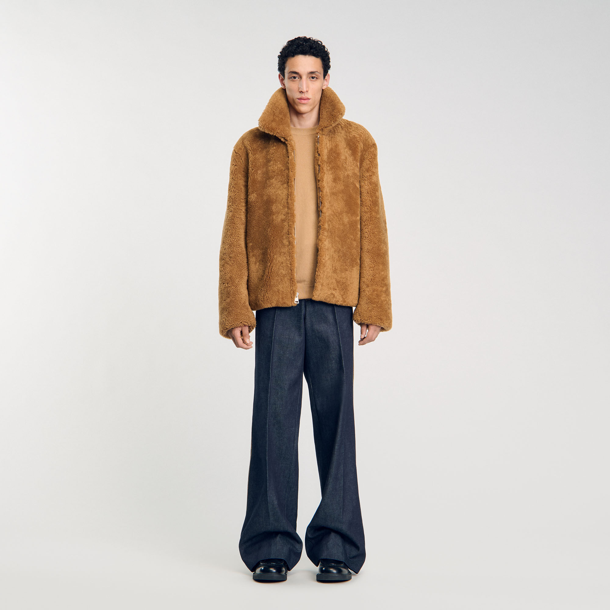 Veste shearling beige pour homme Sandro Paris