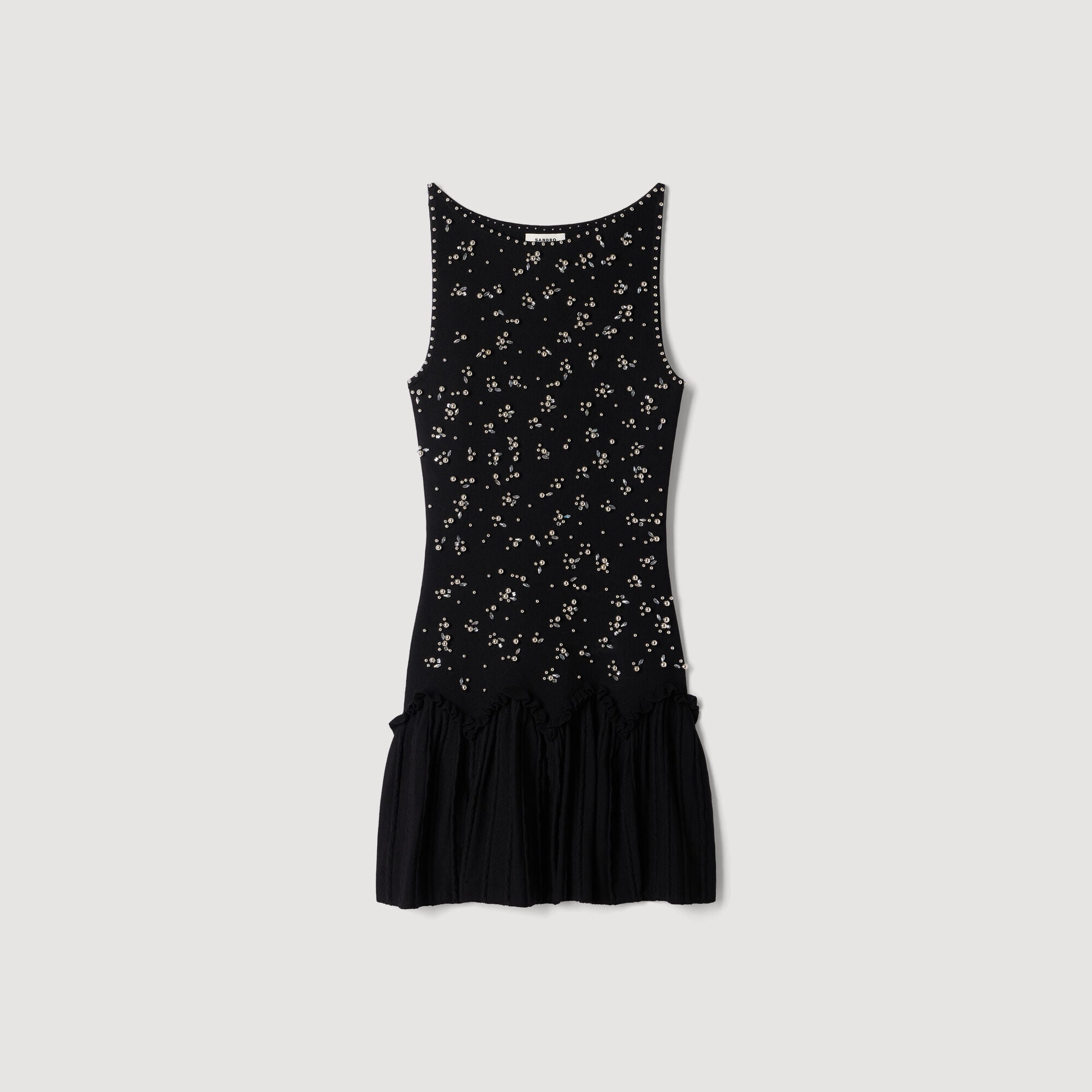Robe courte en velours &agrave; perles - Femme | Sandro Paris