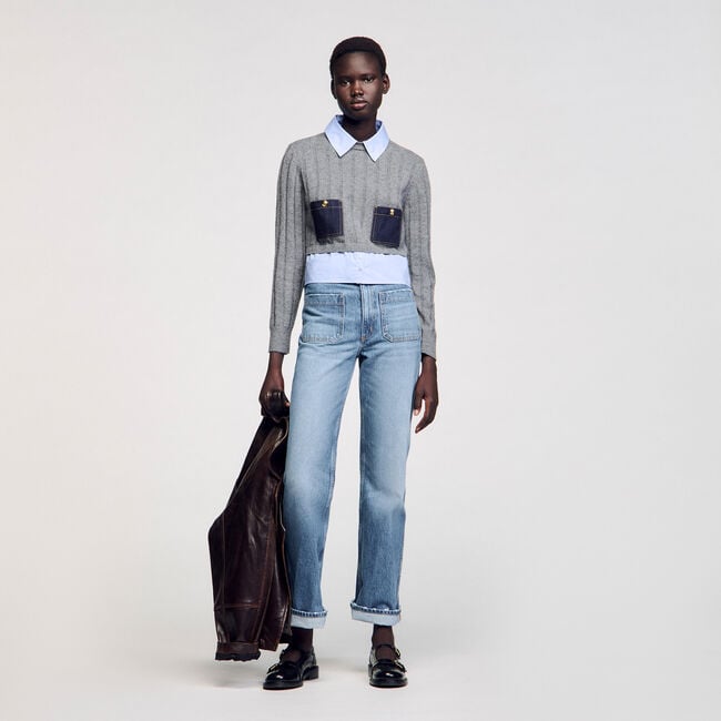 Pull court en laine et cachemire