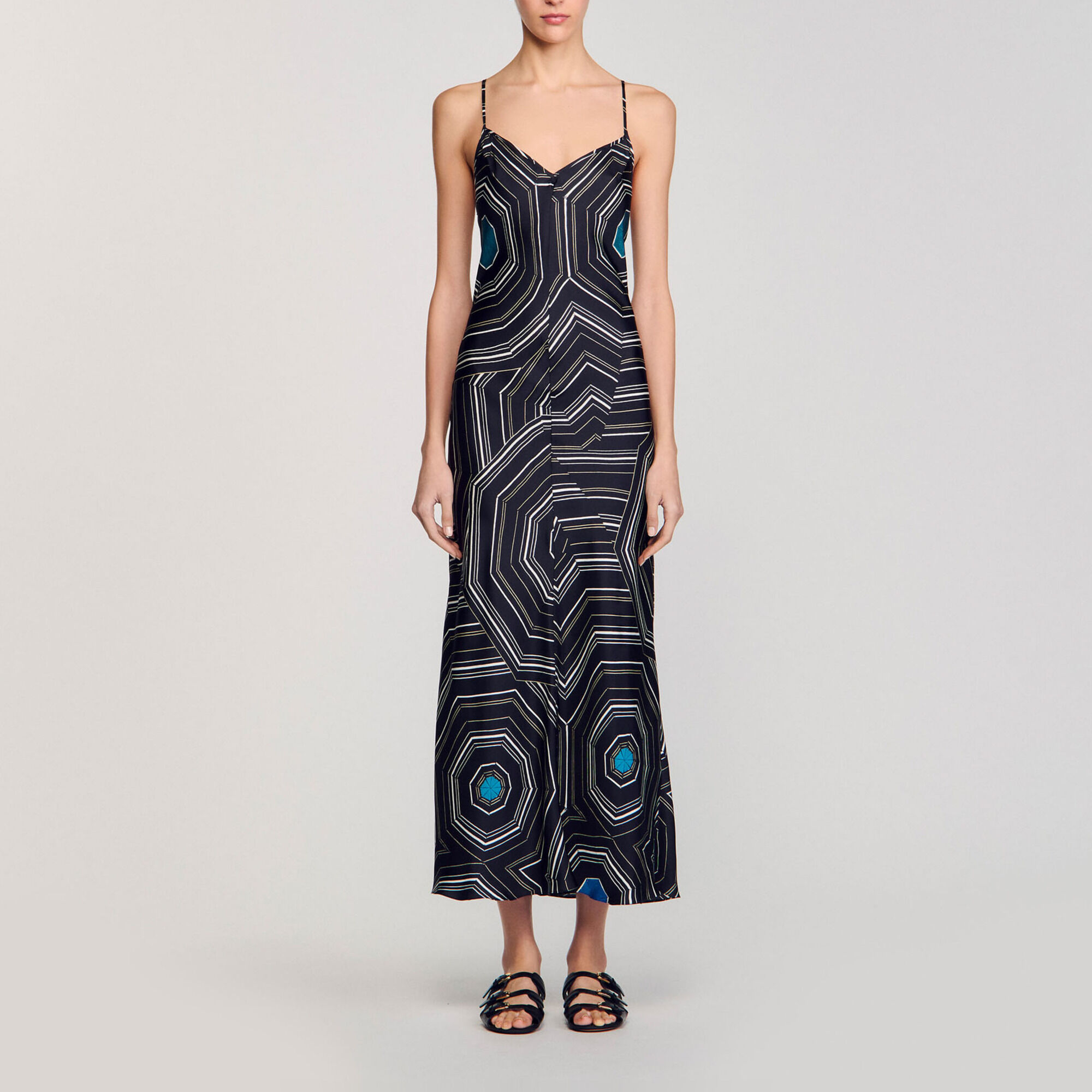 Robe longue en soie imprim&eacute;e - Femme | Sandro Paris