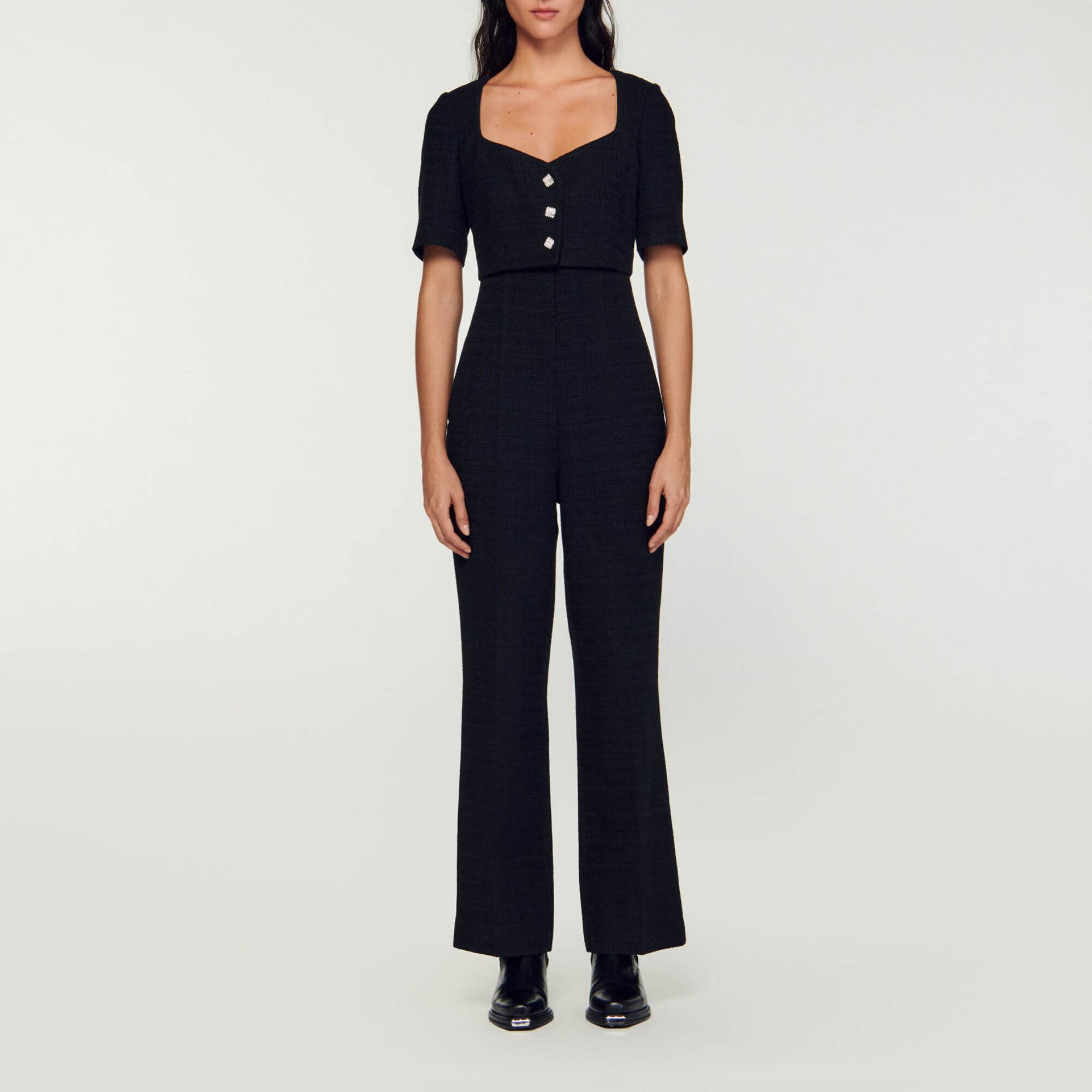 Combinaison pantalon en tweed Black Gray Women Sandro Paris