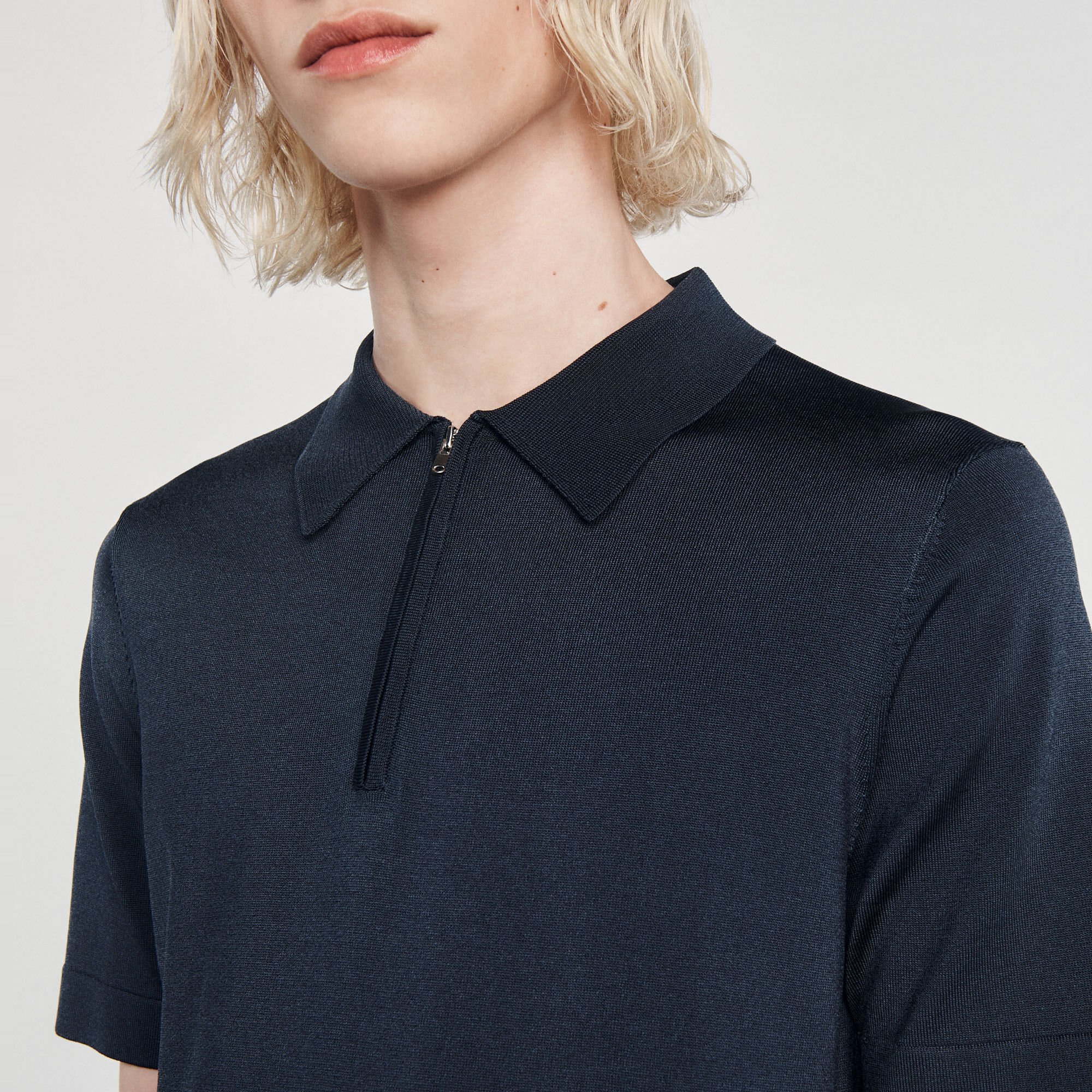 Polo en maille à col zippé