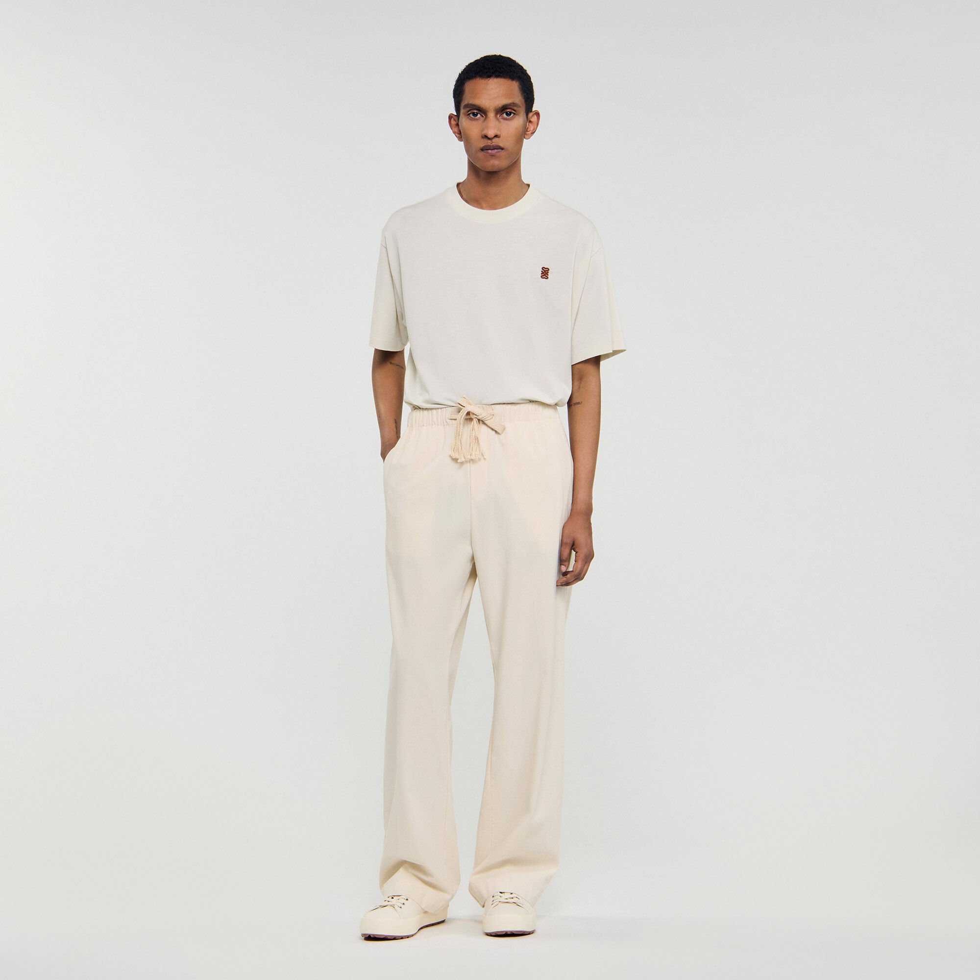 Pantalon large en coton élastiqué