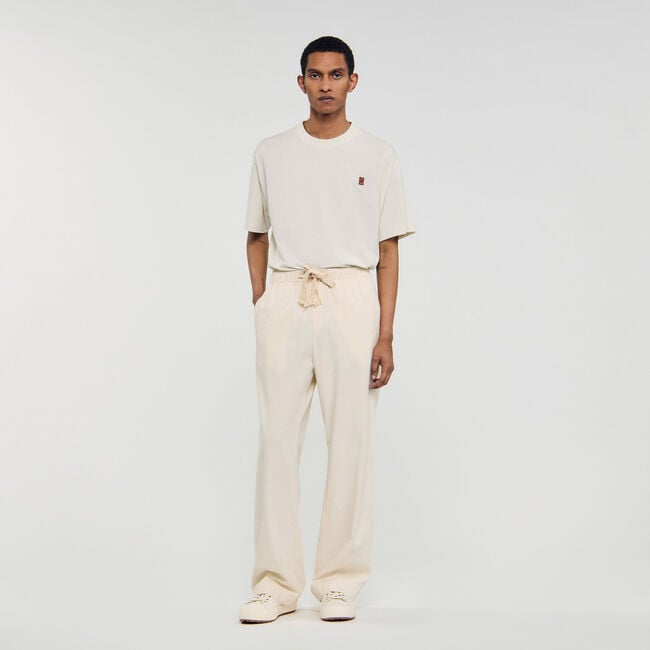 Pantalon large en coton élastiqué
