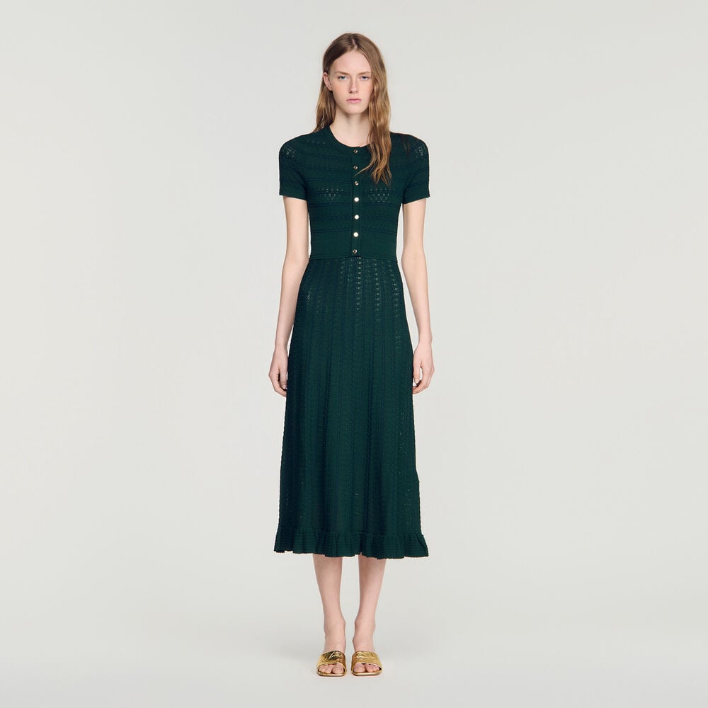 Sandro Vestido largo de punto pointelle – Verde – vista 2