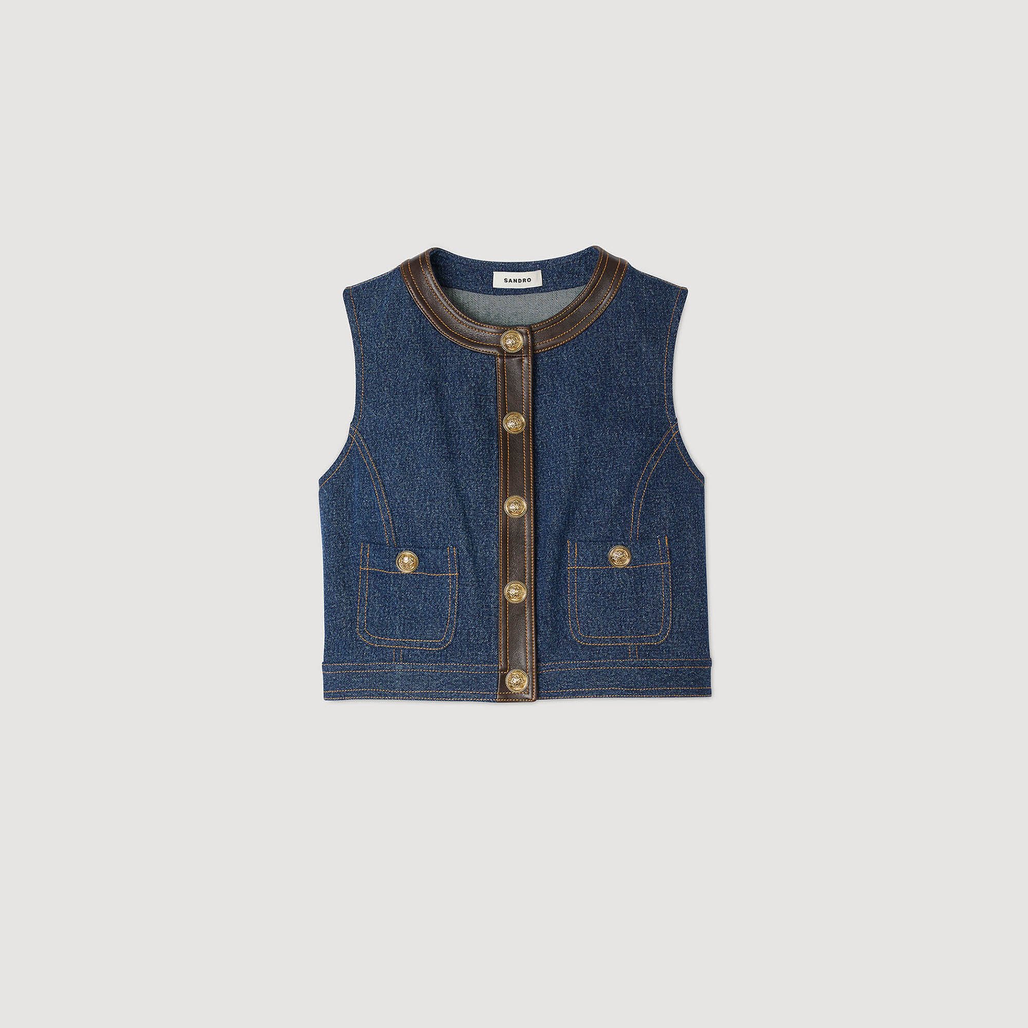 Top en denim et cuir
