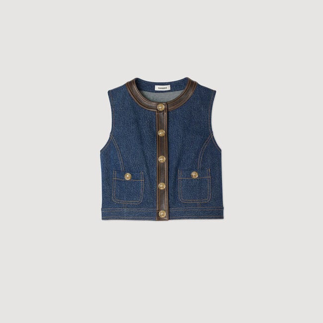 Top en denim et cuir