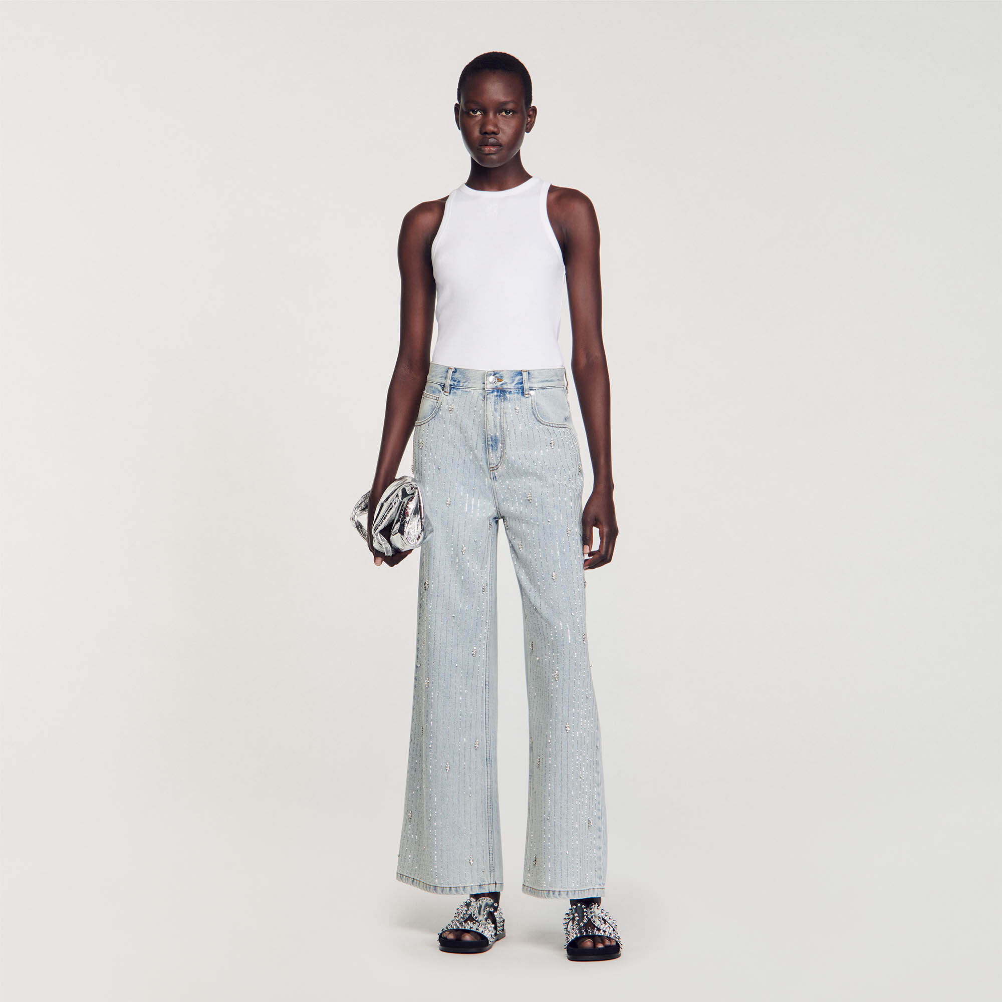 Jean orne de strass pour femme Sandro Paris