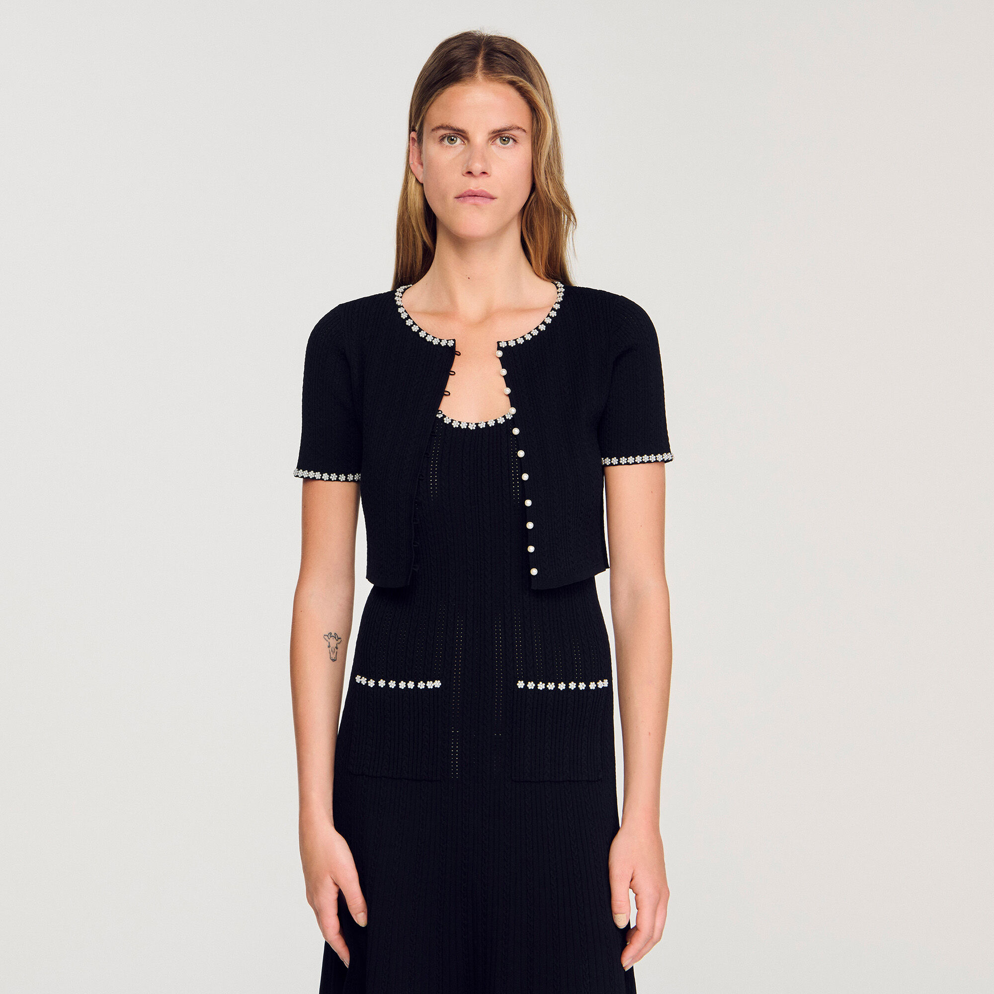 Cardigan court perlé