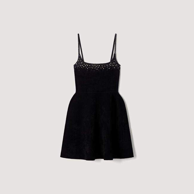 Robe courte en velours &agrave; strass - Femme | Sandro Paris