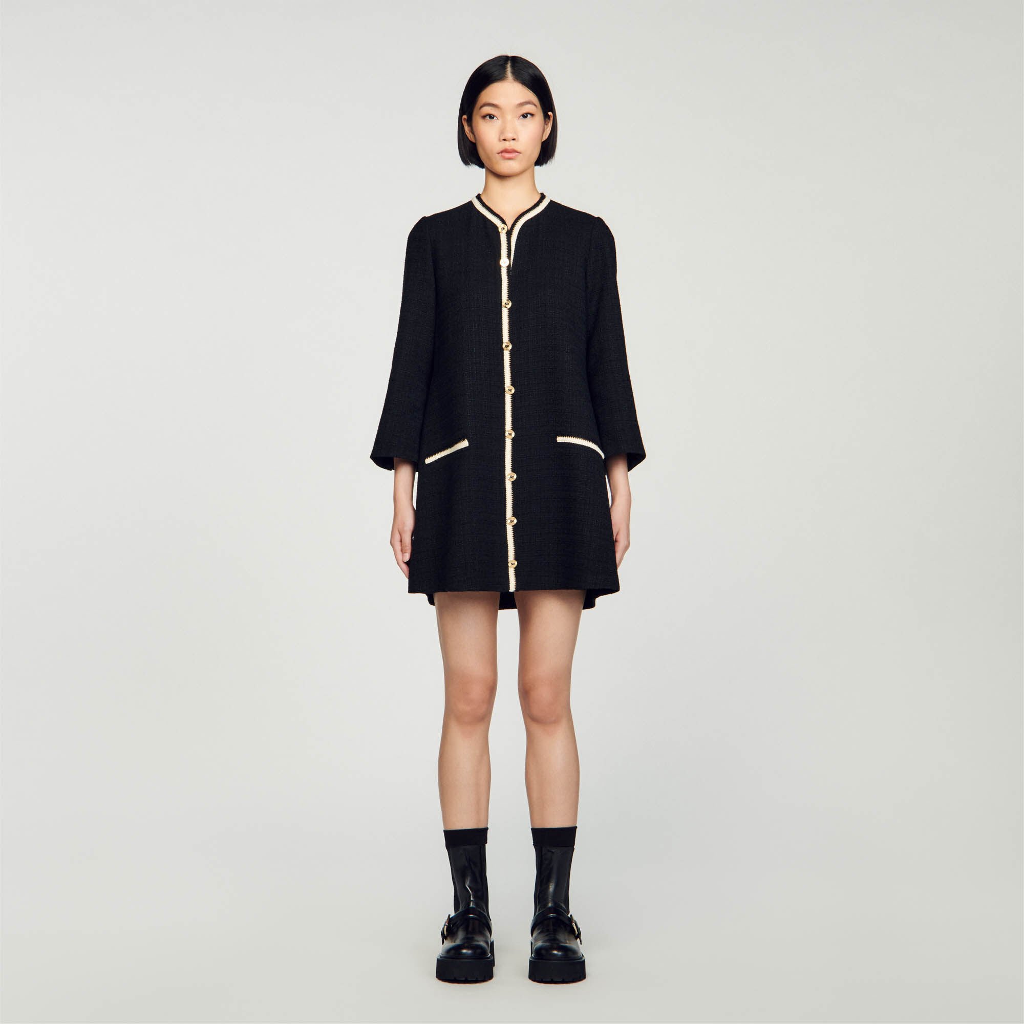 Robe en tweed gris noir pour femme Sandro Paris