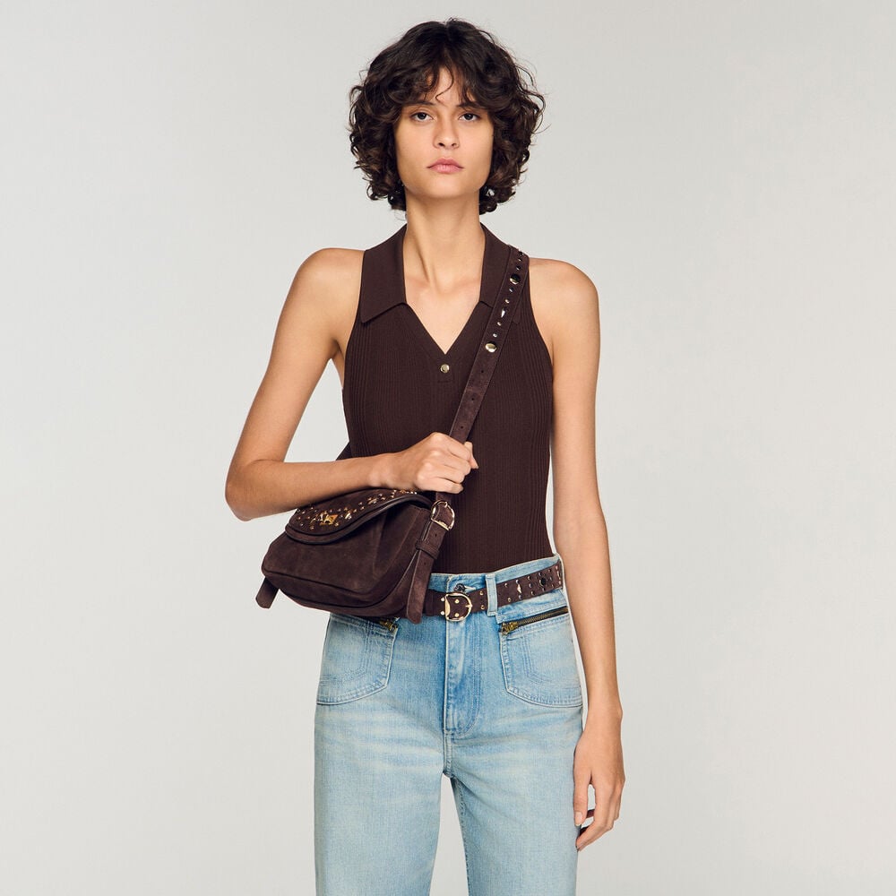 Sandro Sac LE MAMBO JANYS en suède à studs – Marron Fonce – vue 6