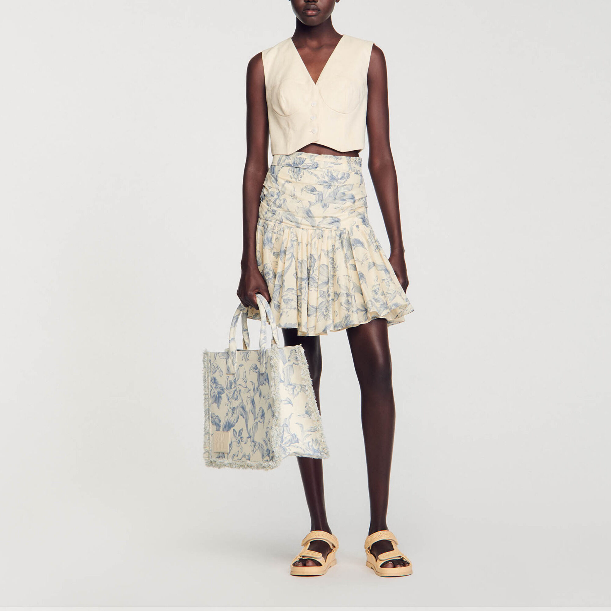 Jupe fleurie a volants bleu pour femme Sandro Paris