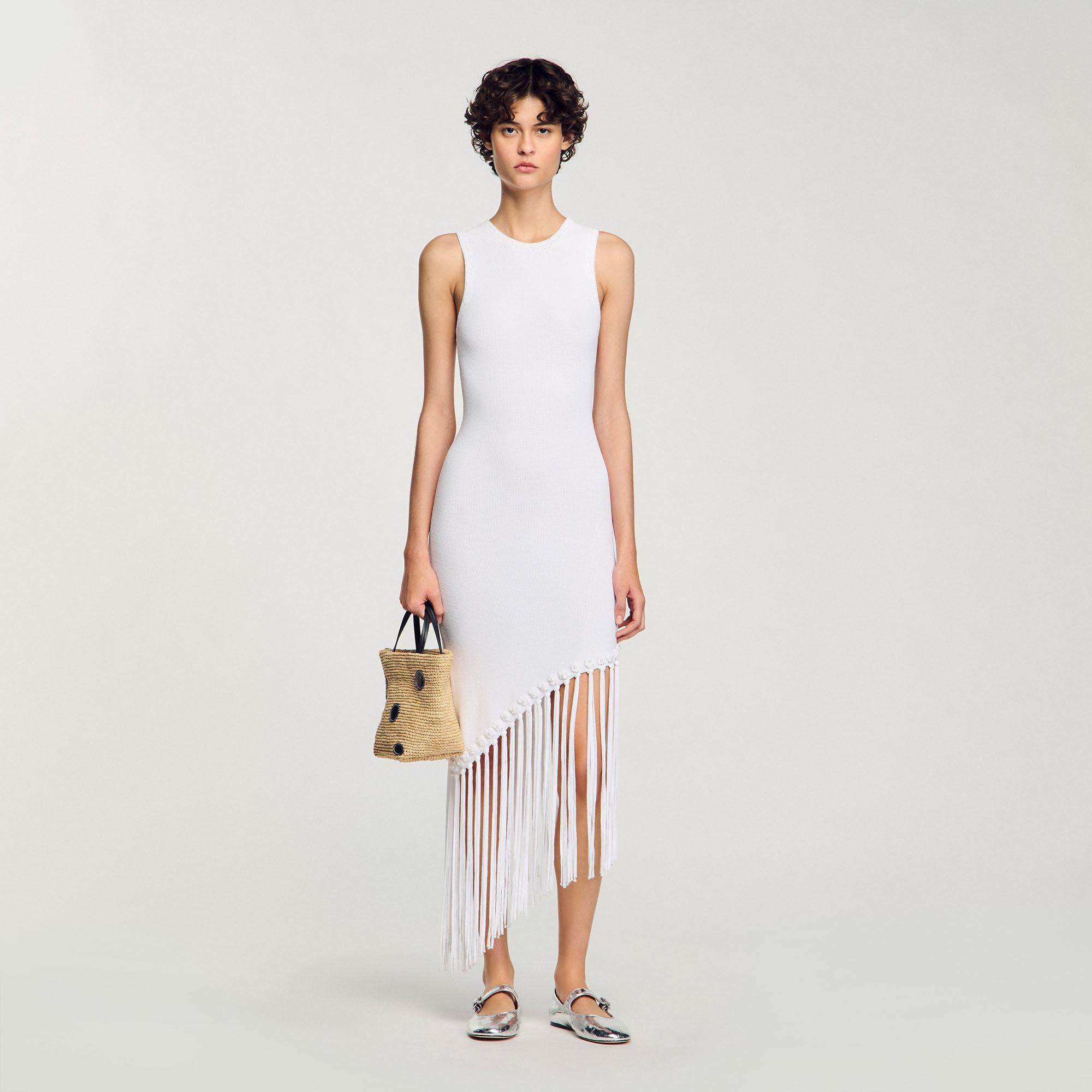 sandro★ROBE LONGUE EN MAILLE RAYEE ワンピース Robe longue en maille rayée beige pour femme | Sandro Paris