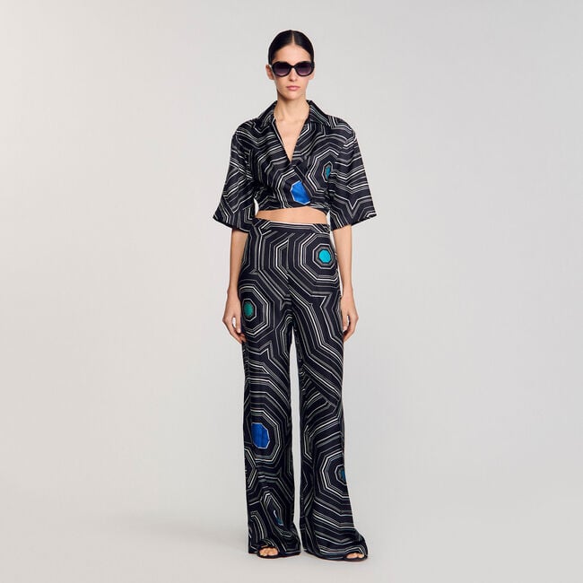 Pantalon en soie à imprimé spirales