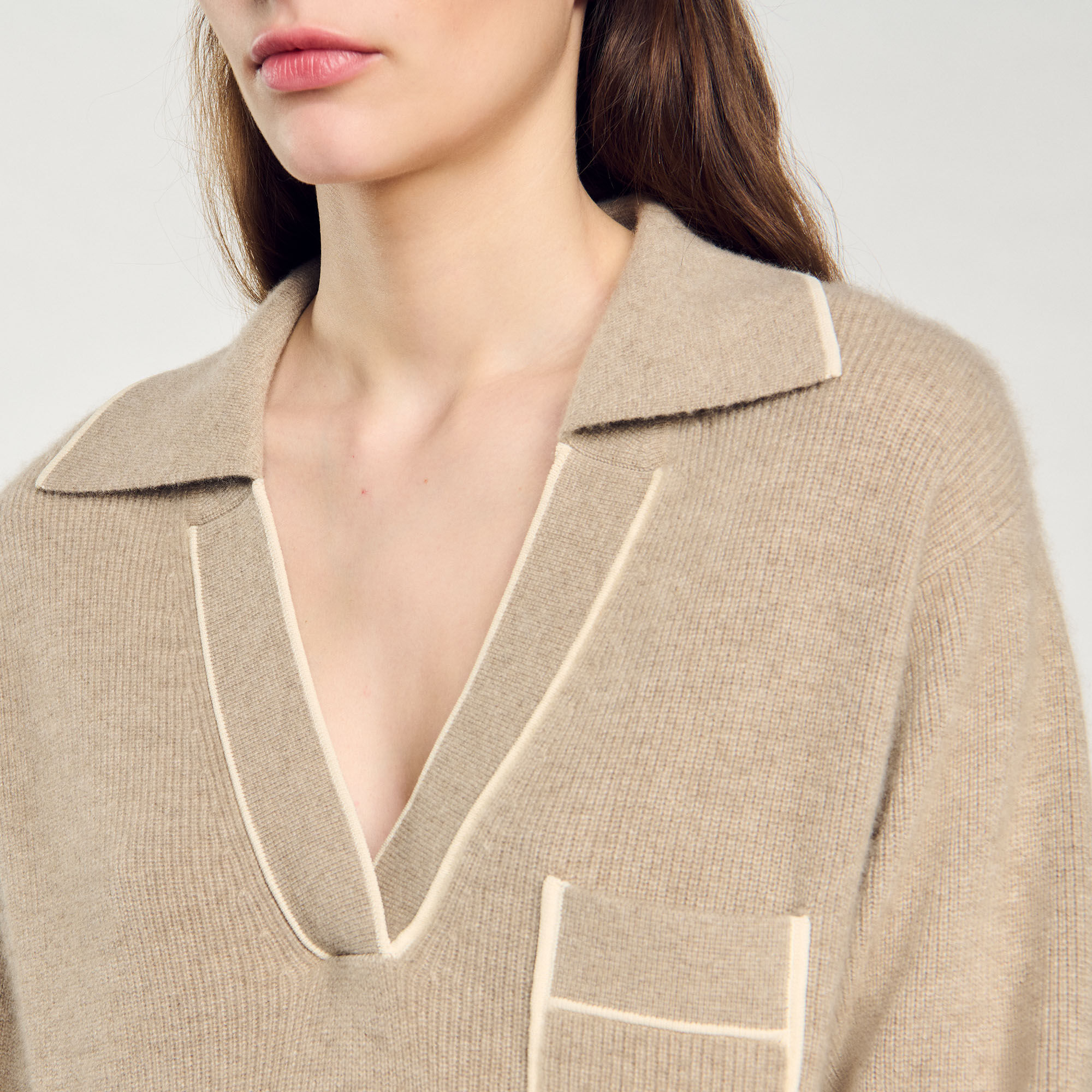 Pull à col polo ouvert