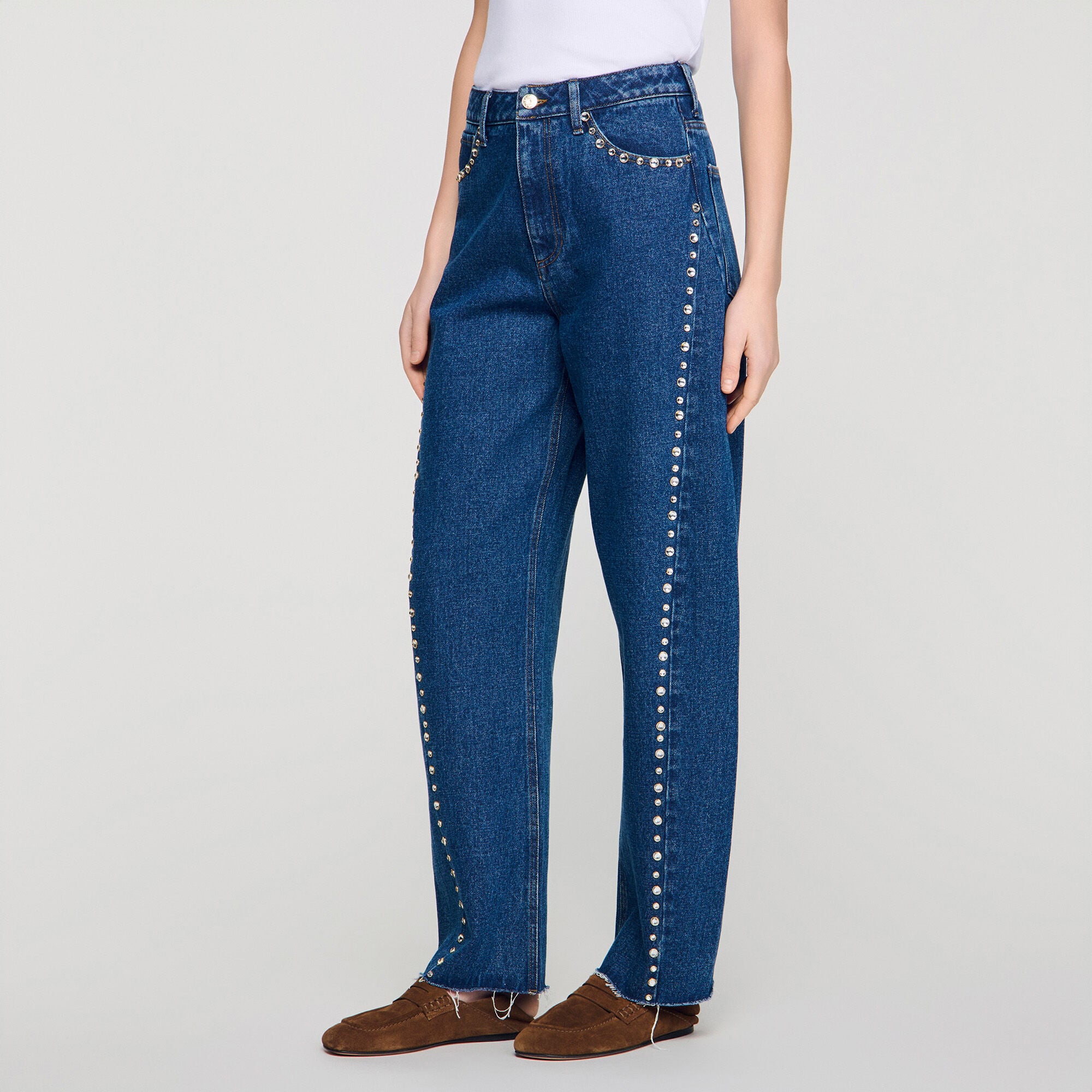 Jean barrel &agrave; strass