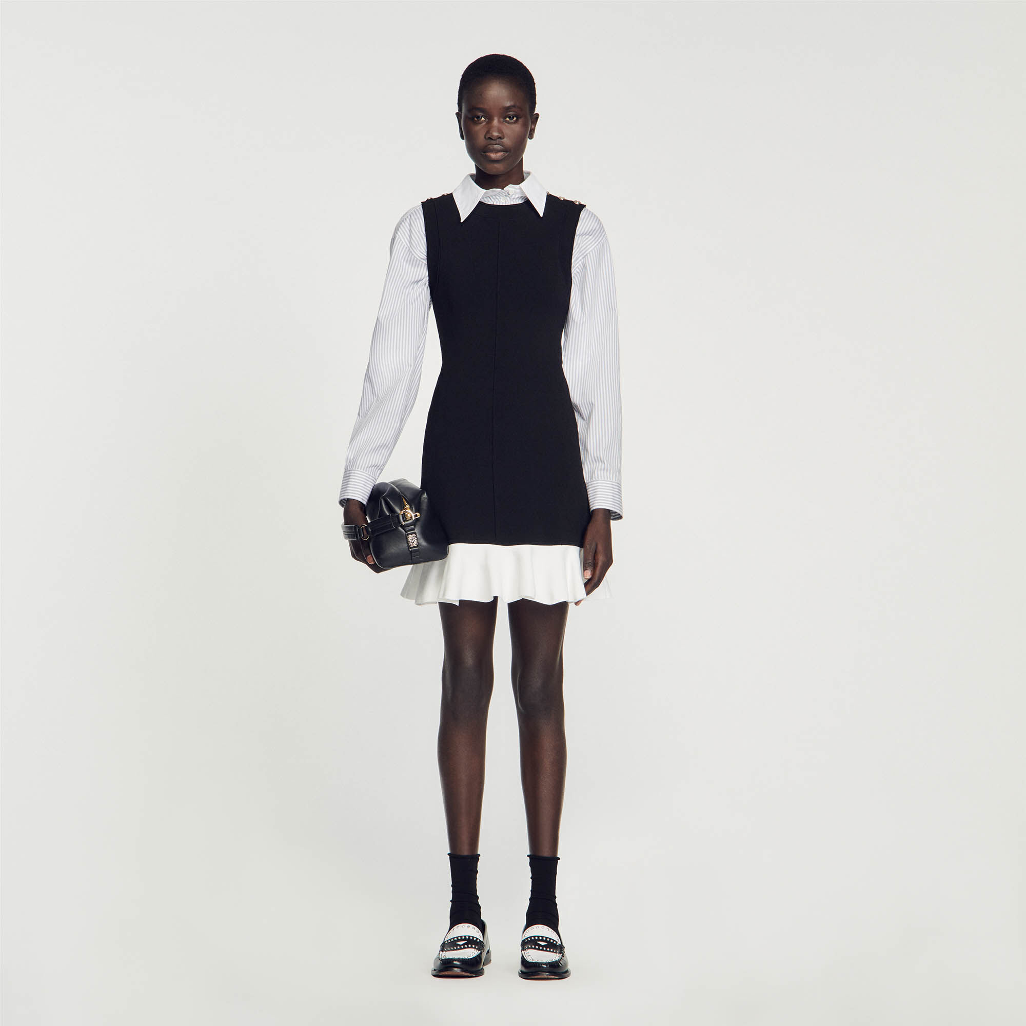 Robe courte bicolore gris noir pour femme Sandro Paris