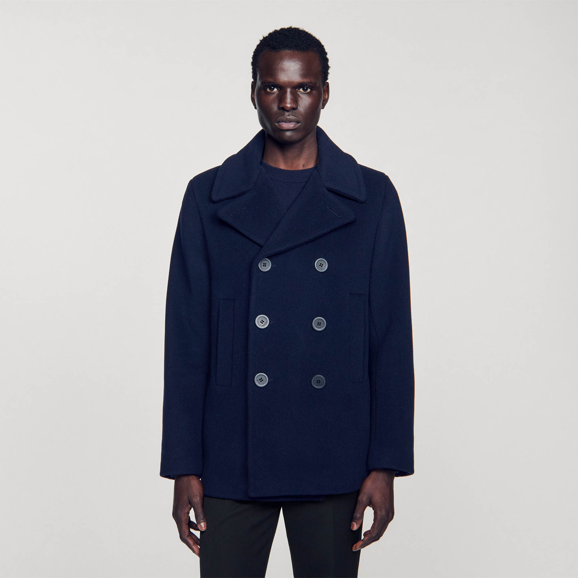 Manteau droit en laine mélangée