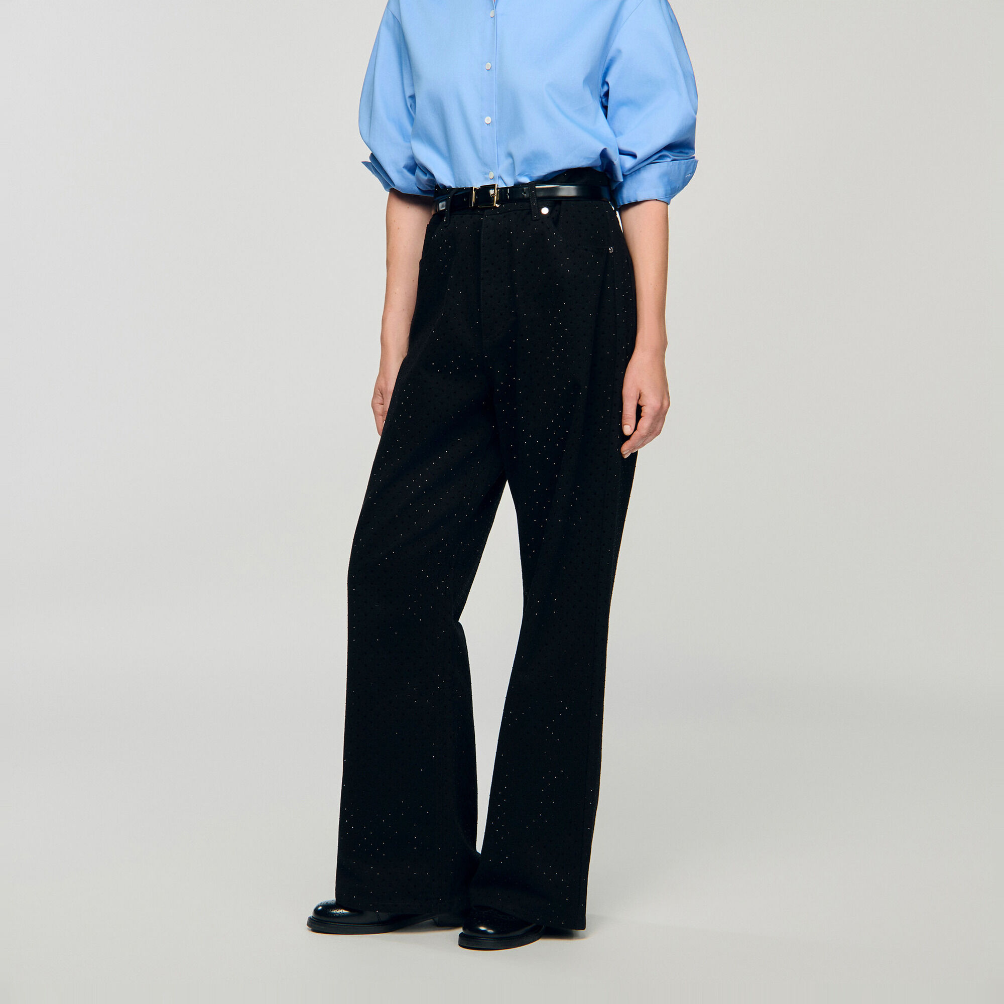 Jean large orn&eacute; de strass - Femme | Sandro Paris