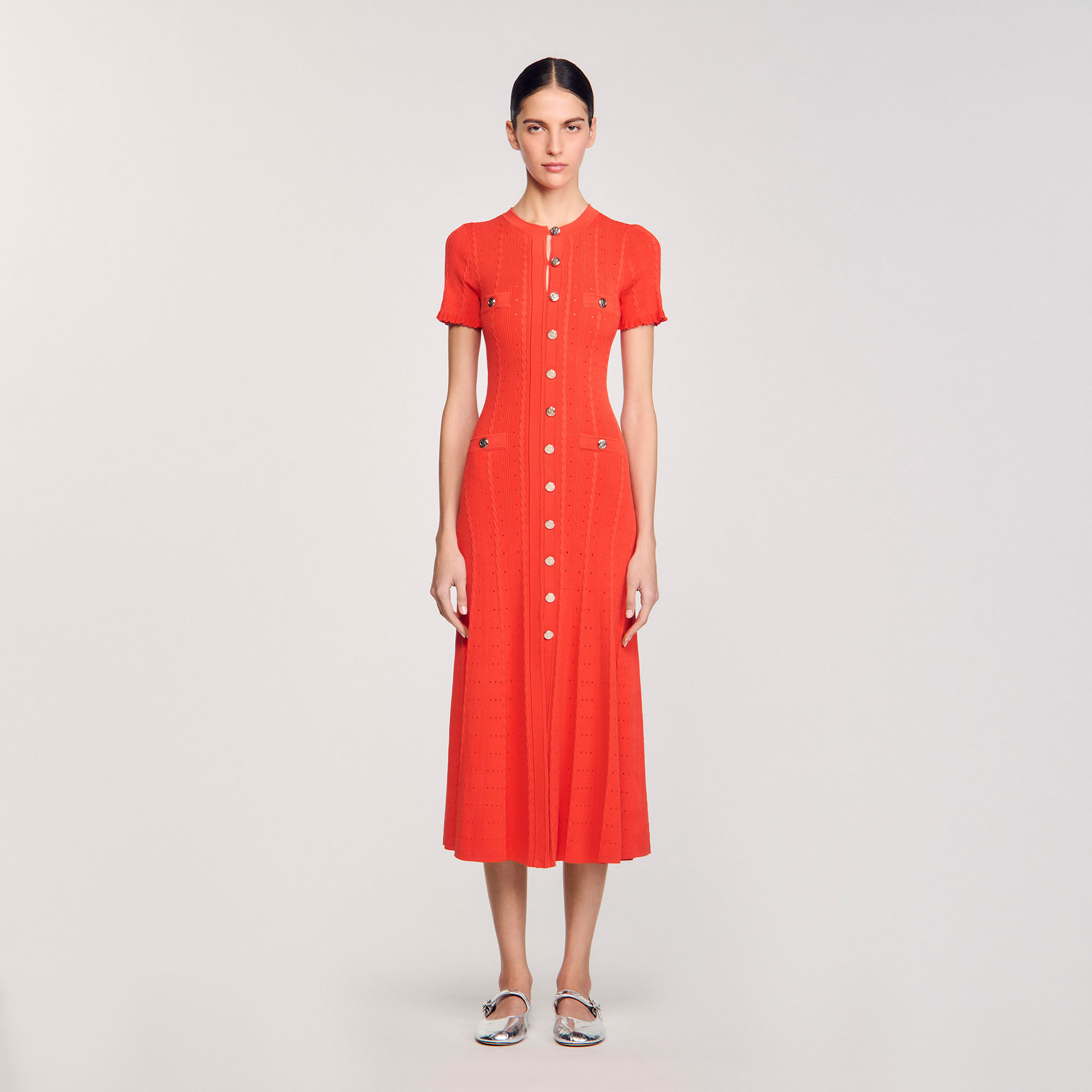sandro★ROBE LONGUE EN MAILLE BICOLORE ワンピース Robe longue en maille bicolore gris / noir pour femme
