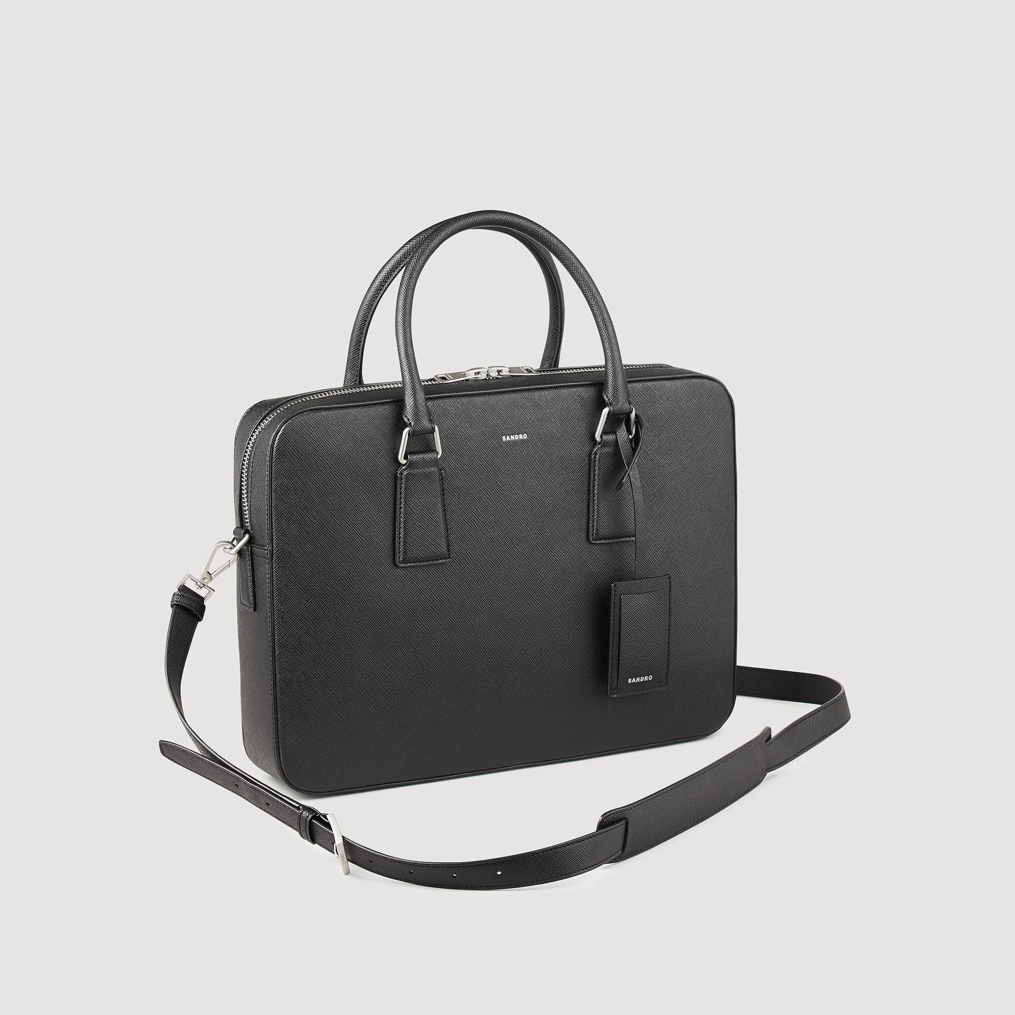Briefcase en cuir reconstitue gris noir pour homme Sandro Paris