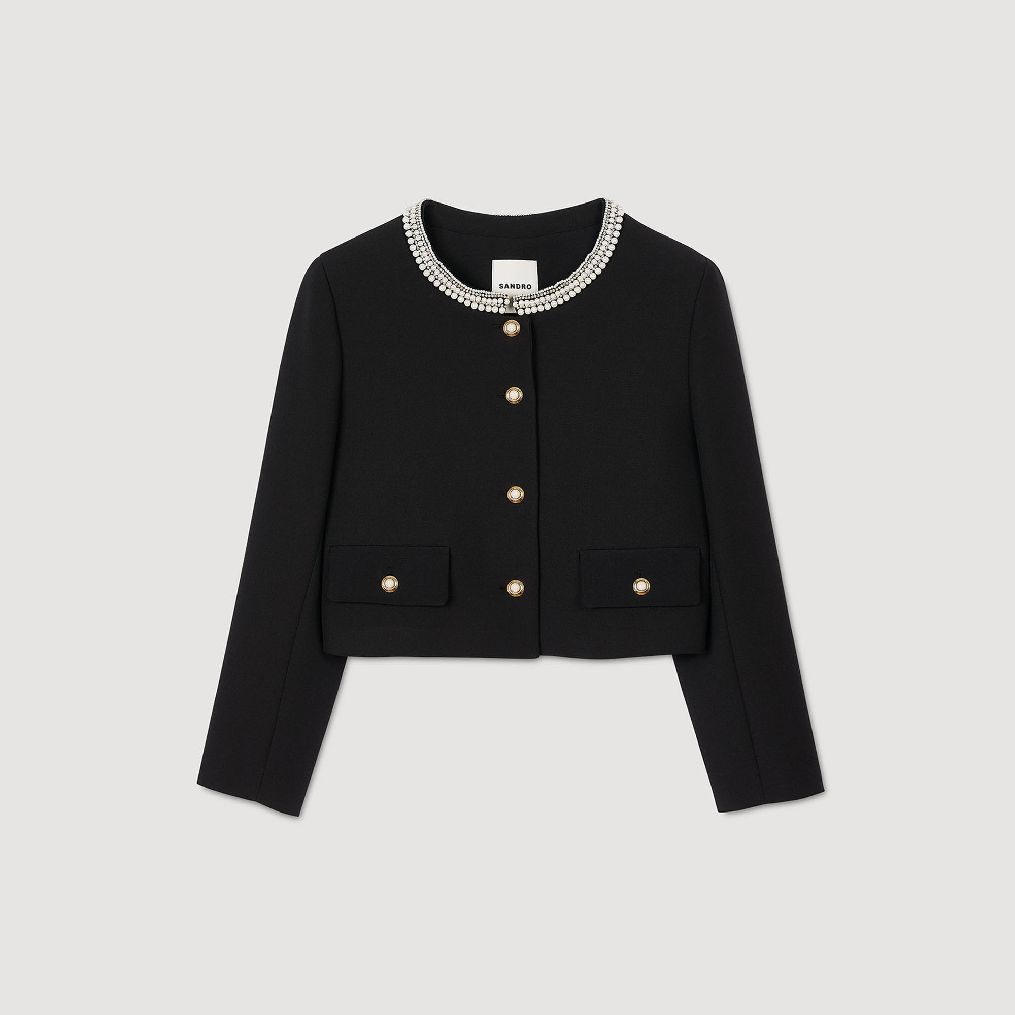 Veste à col perlé
