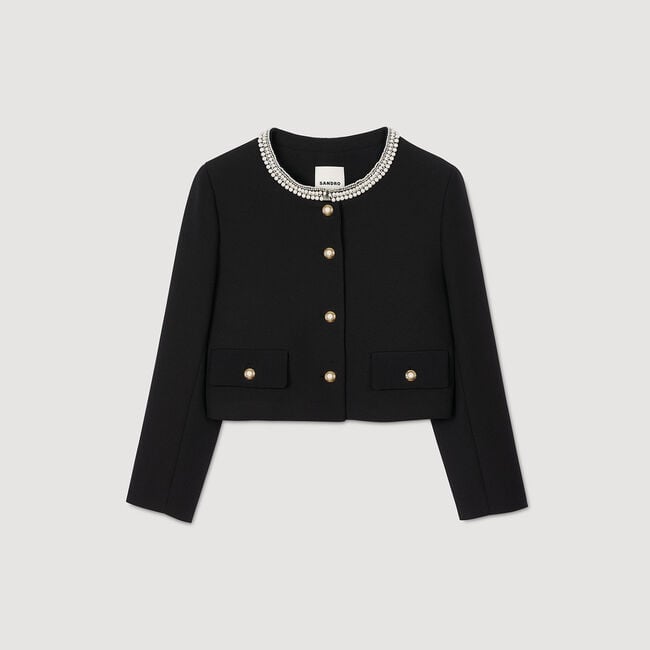 Veste à col perlé