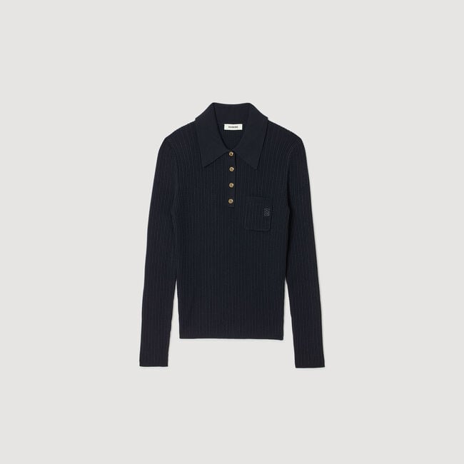 Pull polo en maille torsadée