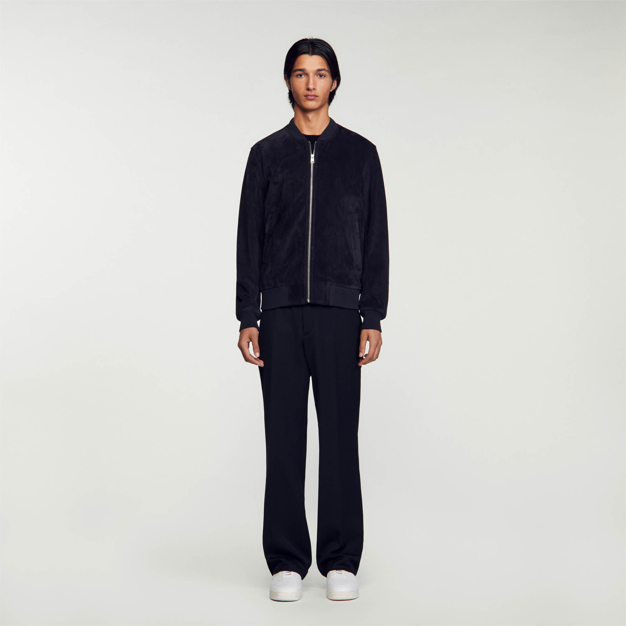 Blouson en cuir suede bleu pour homme Sandro Paris