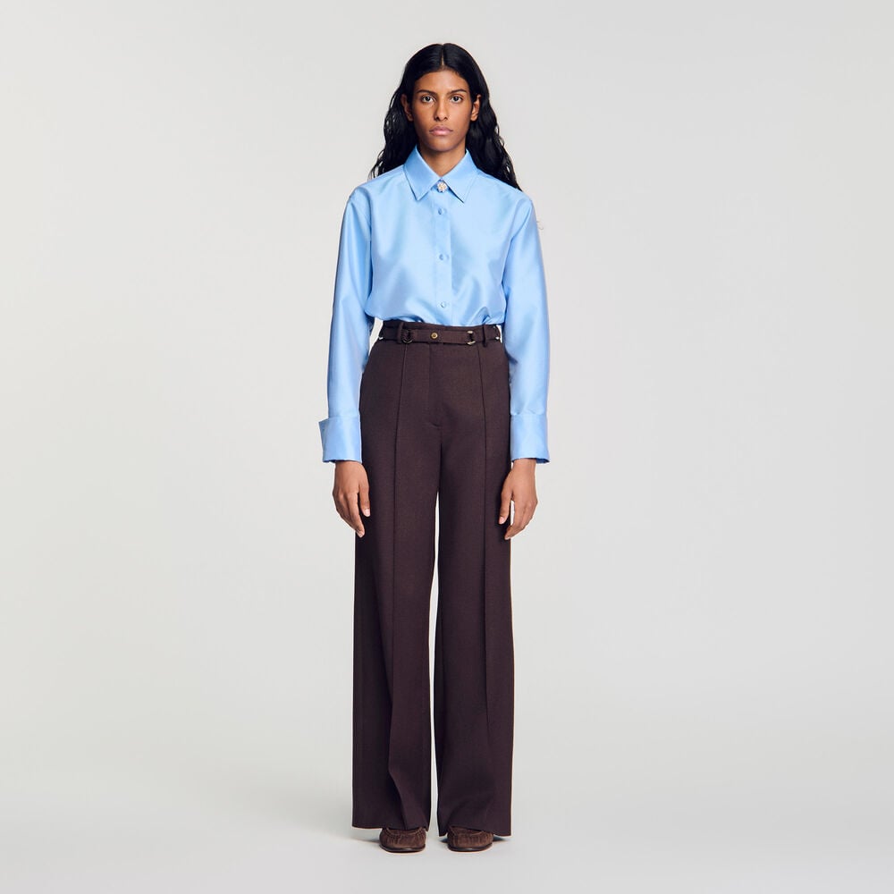 Sandro Pantalon à anneaux métalliques – Brun – vue 2