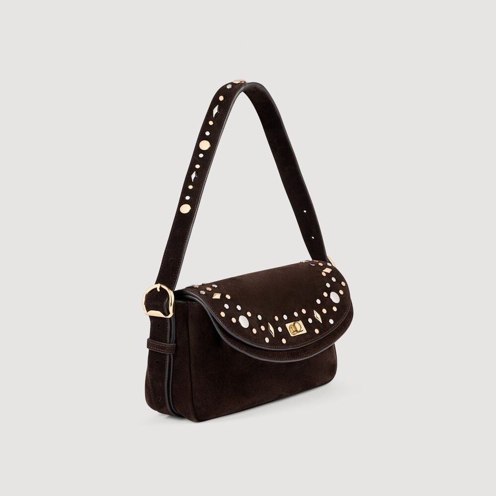 Sandro Sac LE MAMBO JANYS en suède à studs – Marron Fonce – vue 3