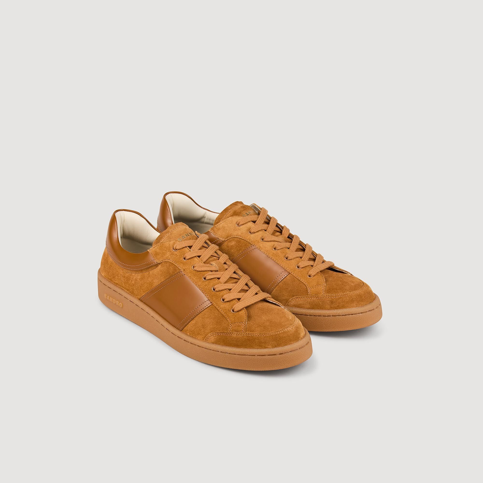 Sneakers en cuir suede beige pour homme Sandro Paris